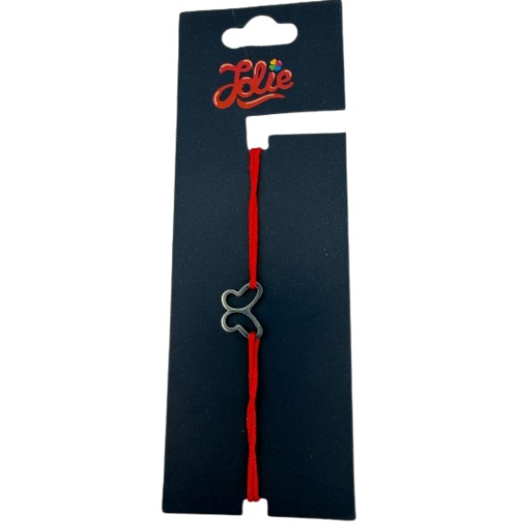 Martisor Bratara din Inox pentru Copii, Jolie, Textil si Inox, Snur Rosu, Model Fluture Gol, Argintiu