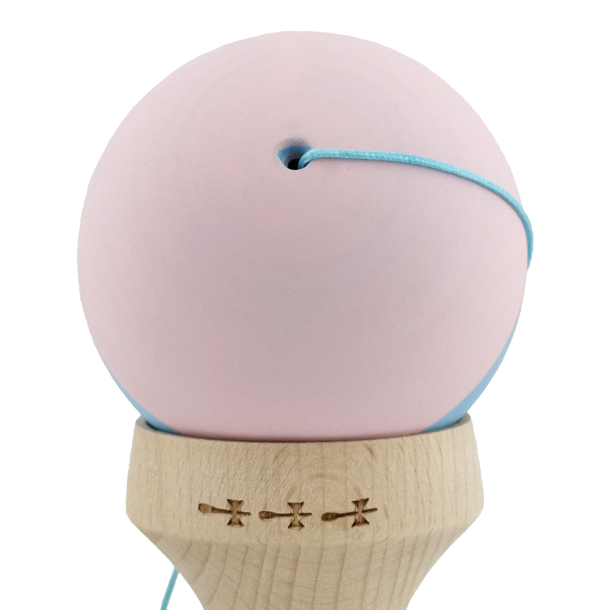 Kendama X Originala, Profesionala, Flippy, Rubber Grip, Cupe Mari KING SIZE V3, Gaura in Baza, Rulment Metalic, din lemn 18 cm, Ata 62/65 cm, Bicolor Roz/Bleu
