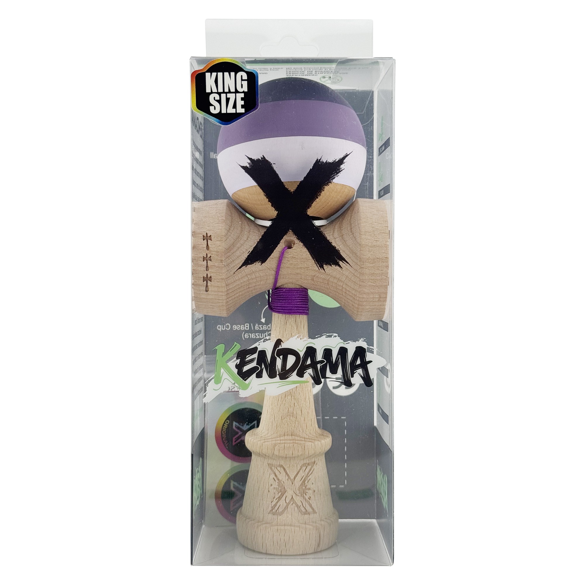 Kendama X Originala, Profesionala, Flippy, Rubber Grip, Cupe Mari KING SIZE V3, Gaura in Baza, Rulment Metalic, din lemn 18 cm, Ata 62/65 cm, Special Purpuriu/Mov/Lila