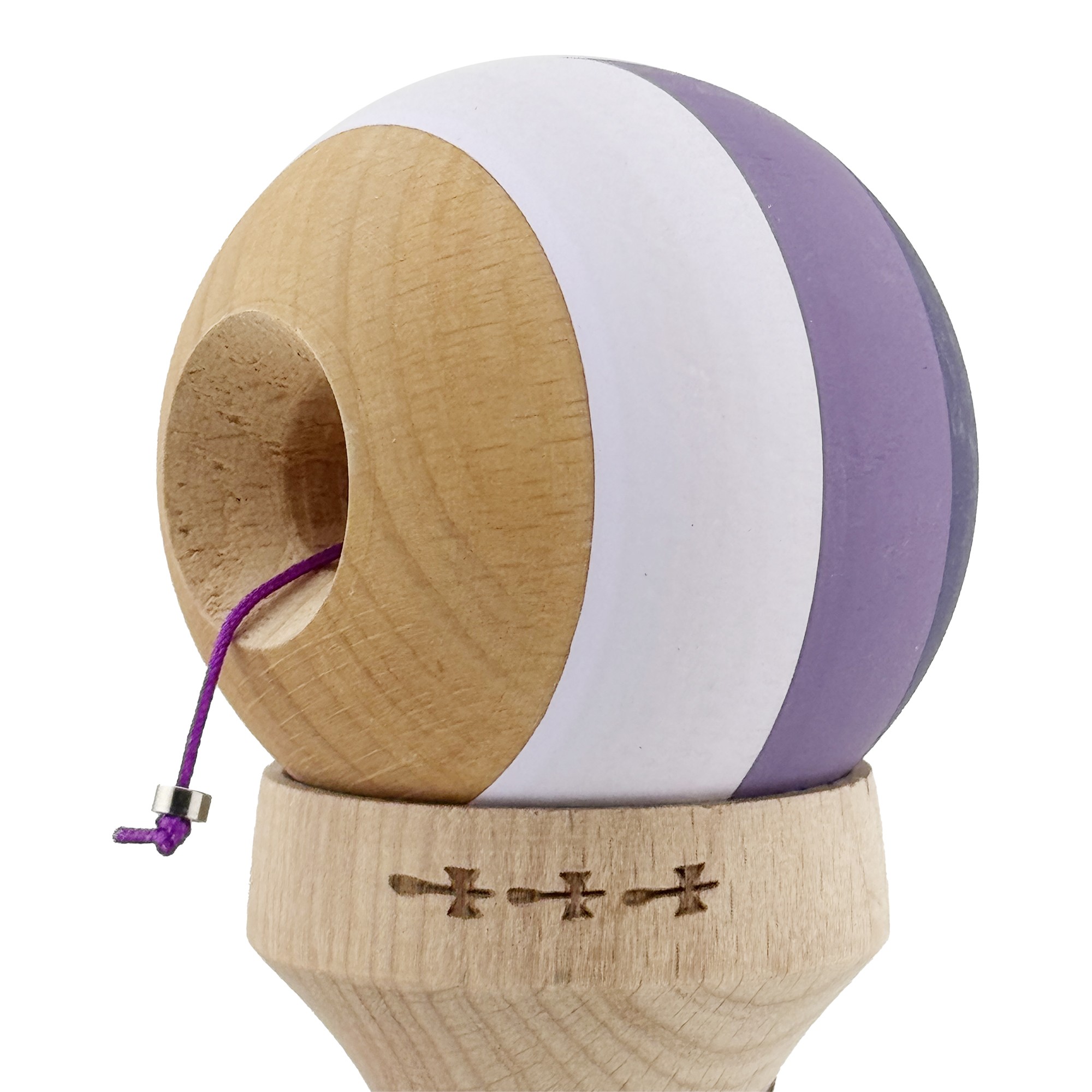 Kendama X Originala, Profesionala, Flippy, Rubber Grip, Cupe Mari KING SIZE V3, Gaura in Baza, Rulment Metalic, din lemn 18 cm, Ata 62/65 cm, Special Purpuriu/Mov/Lila