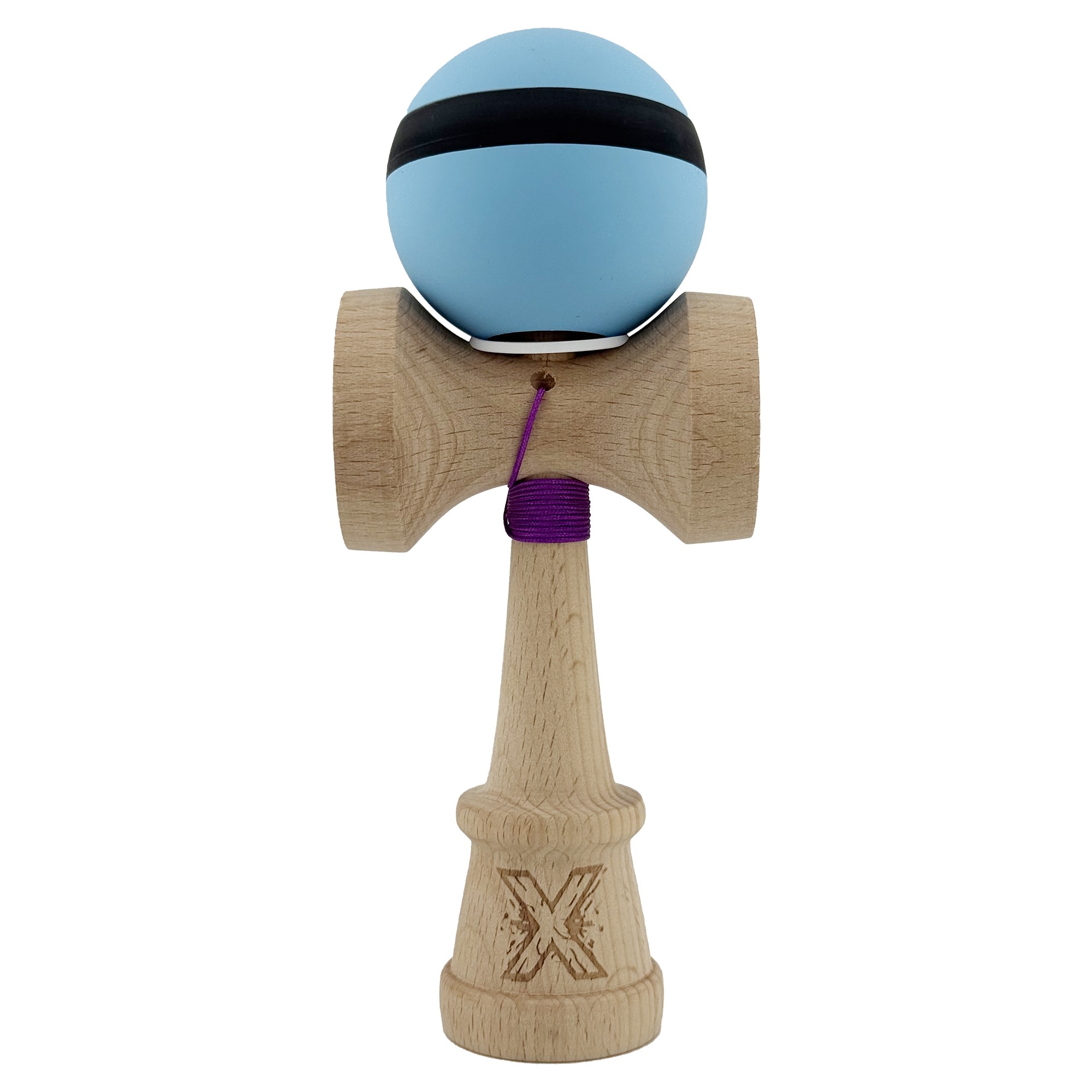 Kendama X Originala, Profesionala, Flippy, Cupe Mari KING SIZE V3, Rubber Grip, Gaura in Baza, Rulment Metalic, din lemn 18 cm, Ata 62/65 cm, M Bleu/Negru/Bleu