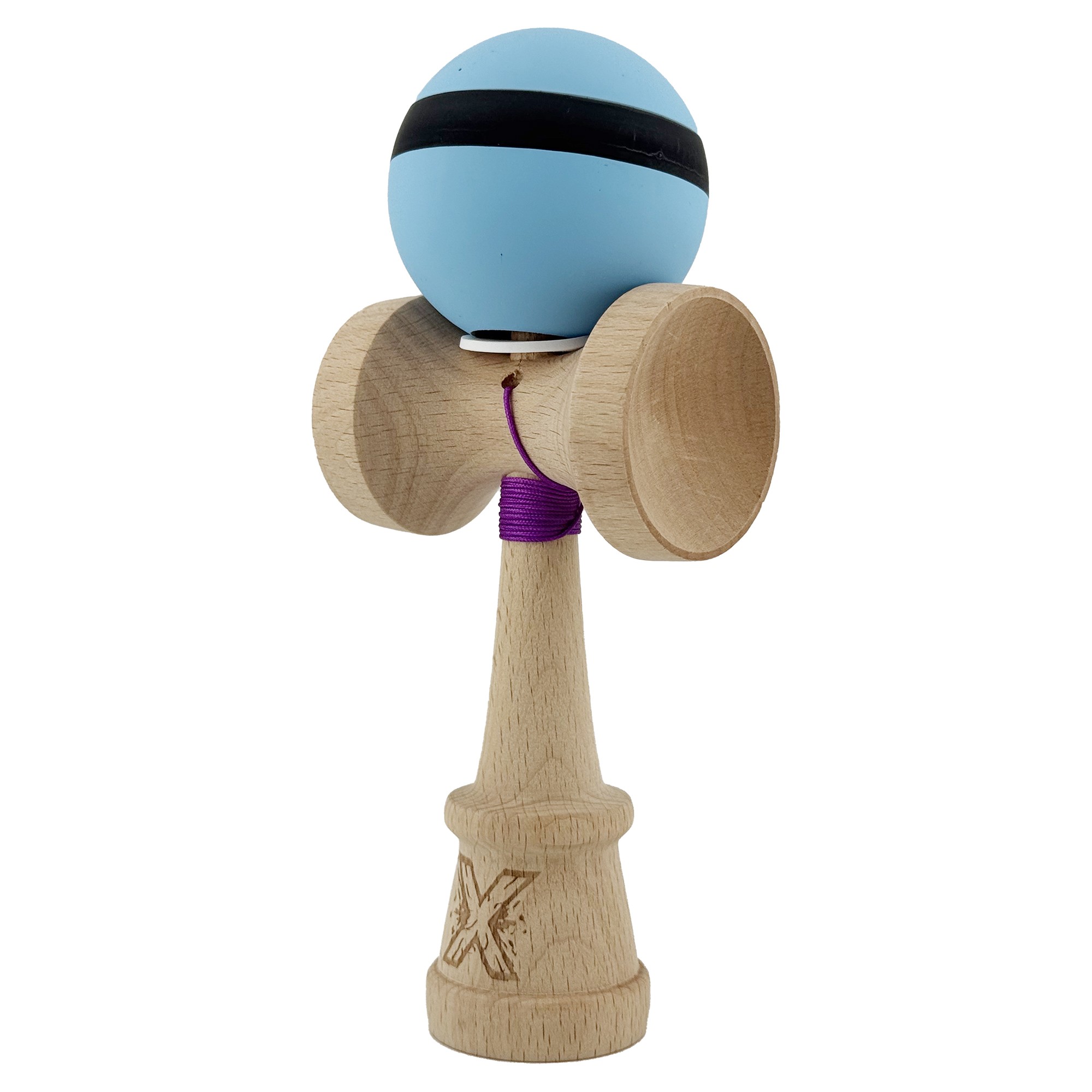 Kendama X Originala, Profesionala, Flippy, Cupe Mari KING SIZE V3, Rubber Grip, Gaura in Baza, Rulment Metalic, din lemn 18 cm, Ata 62/65 cm, M Bleu/Negru/Bleu