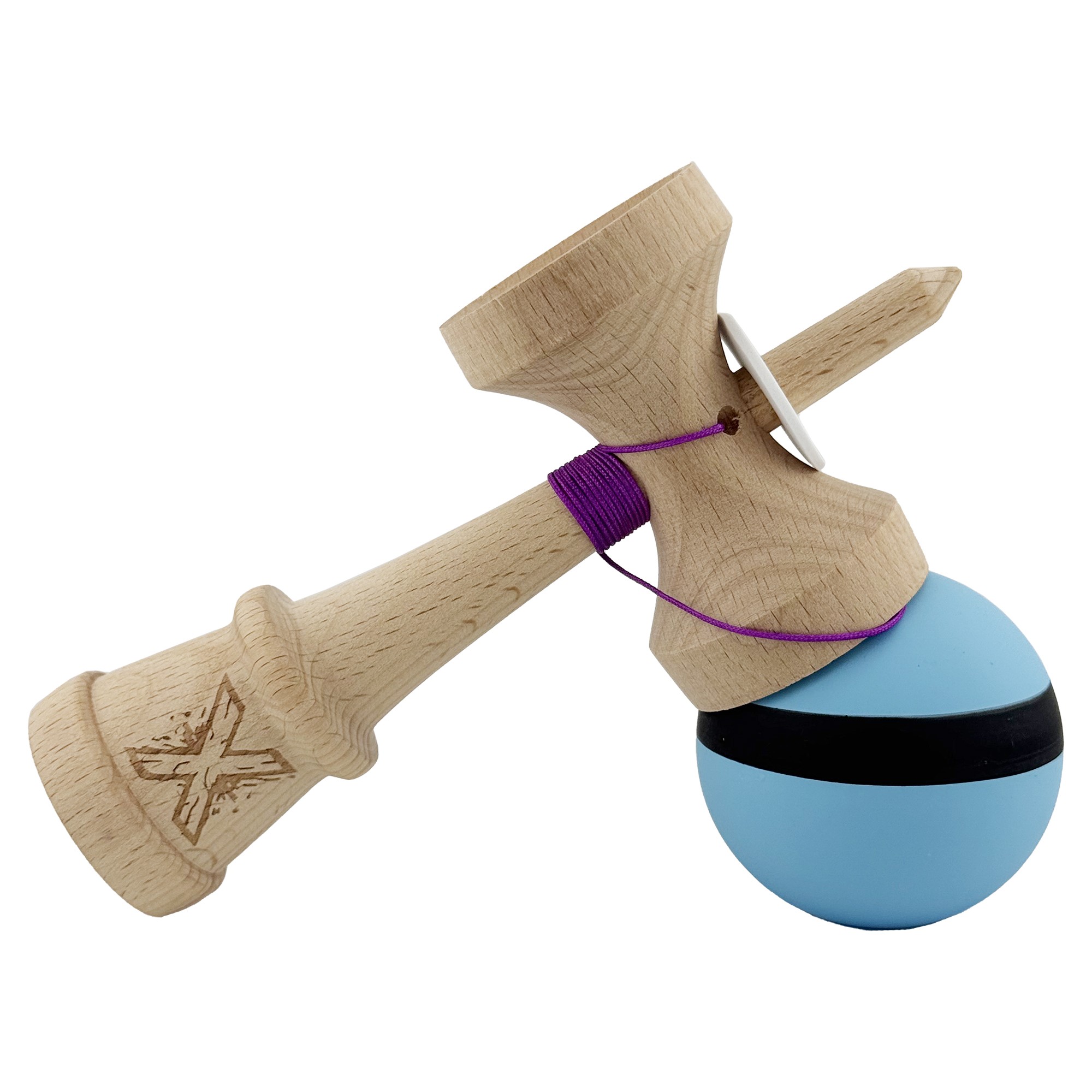 Kendama X Originala, Profesionala, Flippy, Cupe Mari KING SIZE V3, Rubber Grip, Gaura in Baza, Rulment Metalic, din lemn 18 cm, Ata 62/65 cm, M Bleu/Negru/Bleu