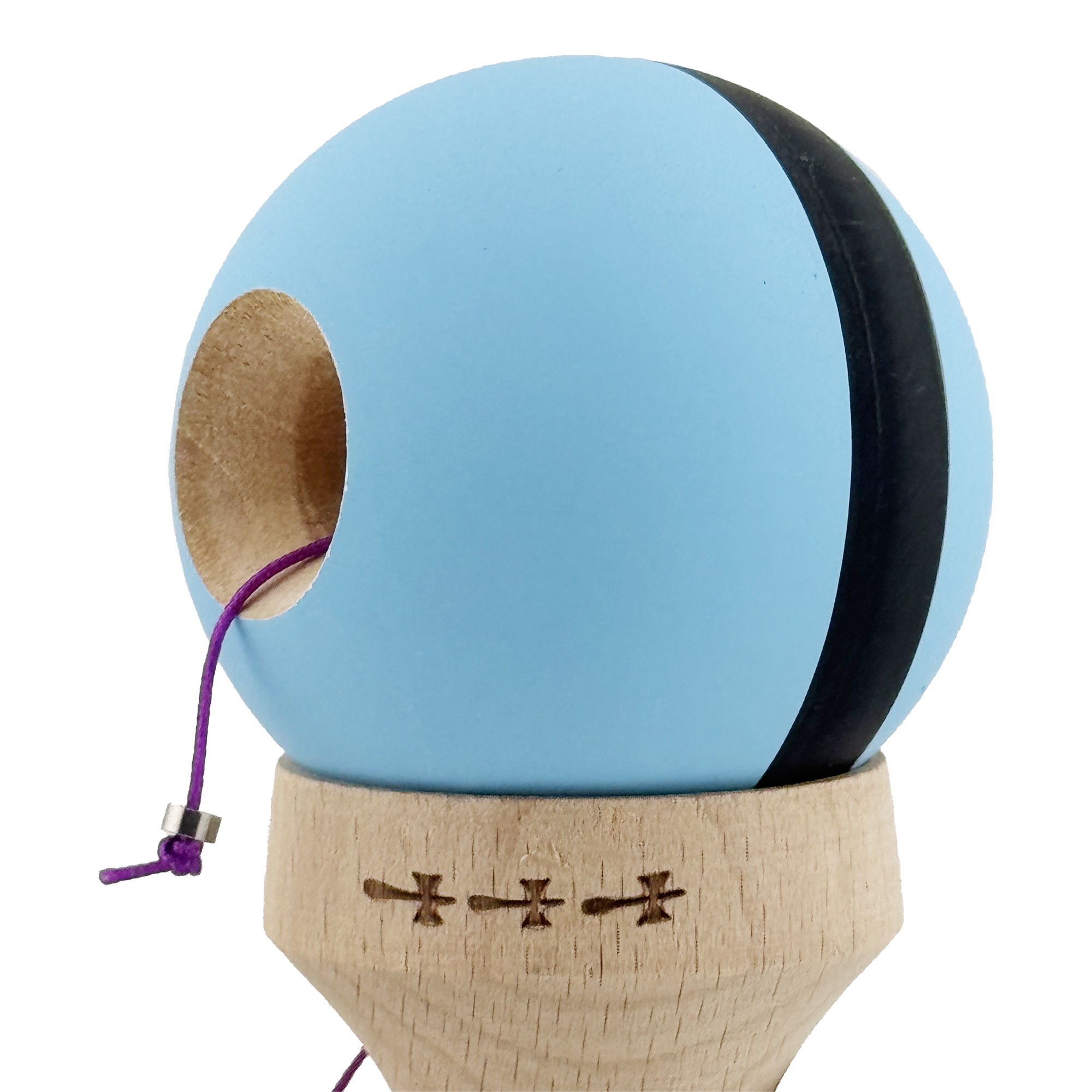 Kendama X Originala, Profesionala, Flippy, Cupe Mari KING SIZE V3, Rubber Grip, Gaura in Baza, Rulment Metalic, din lemn 18 cm, Ata 62/65 cm, M Bleu/Negru/Bleu