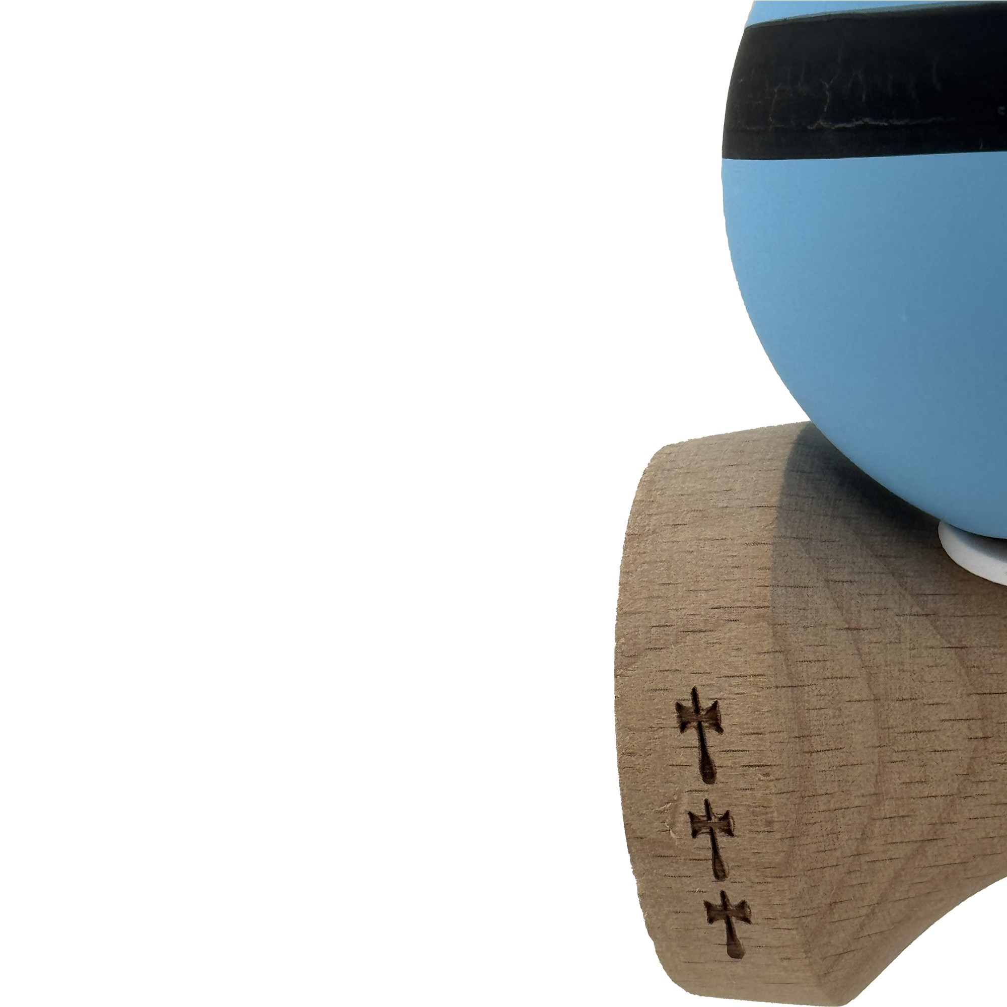 Kendama X Originala, Profesionala, Flippy, Cupe Mari KING SIZE V3, Rubber Grip, Gaura in Baza, Rulment Metalic, din lemn 18 cm, Ata 62/65 cm, M Bleu/Negru/Bleu