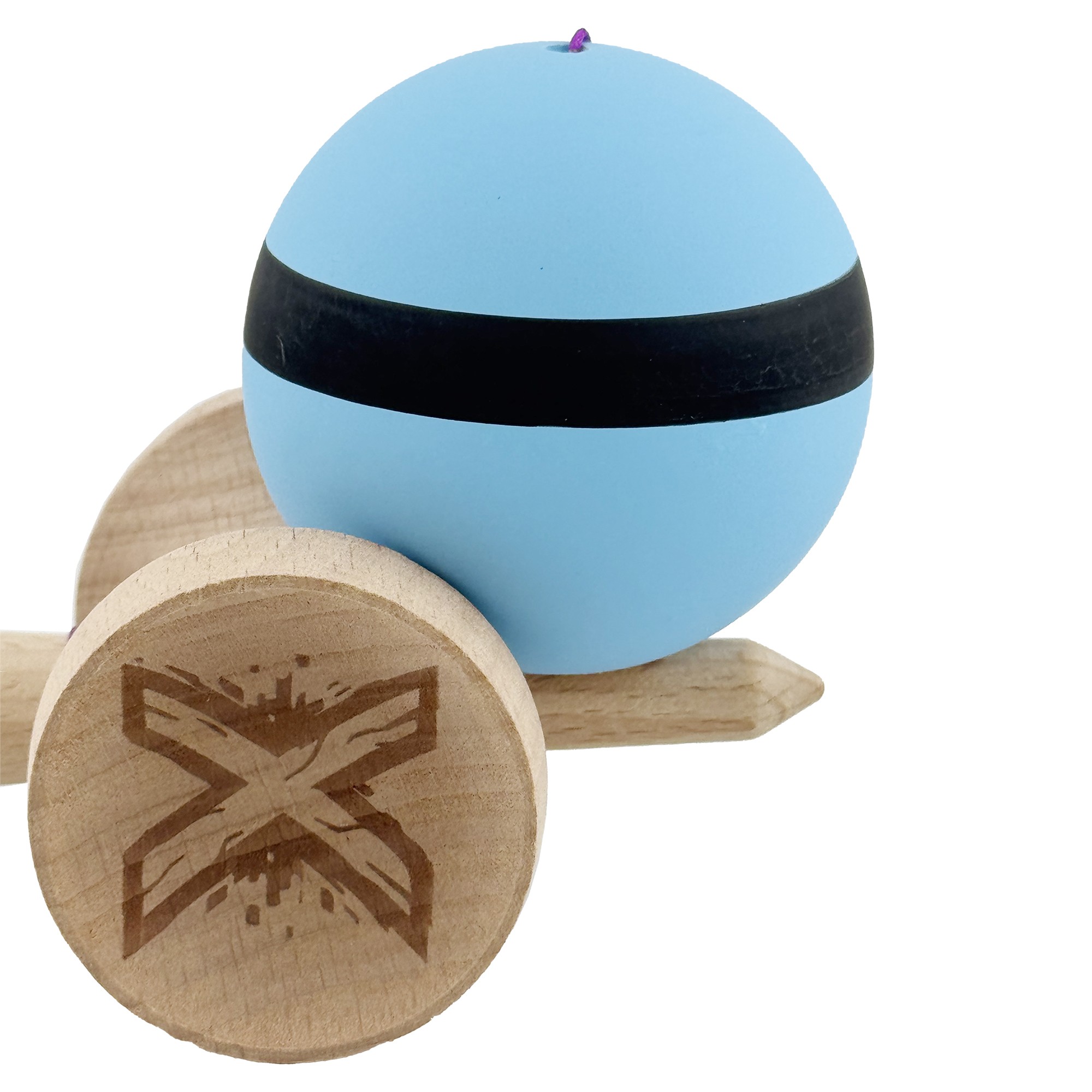 Kendama X Originala, Profesionala, Flippy, Cupe Mari KING SIZE V3, Rubber Grip, Gaura in Baza, Rulment Metalic, din lemn 18 cm, Ata 62/65 cm, M Bleu/Negru/Bleu
