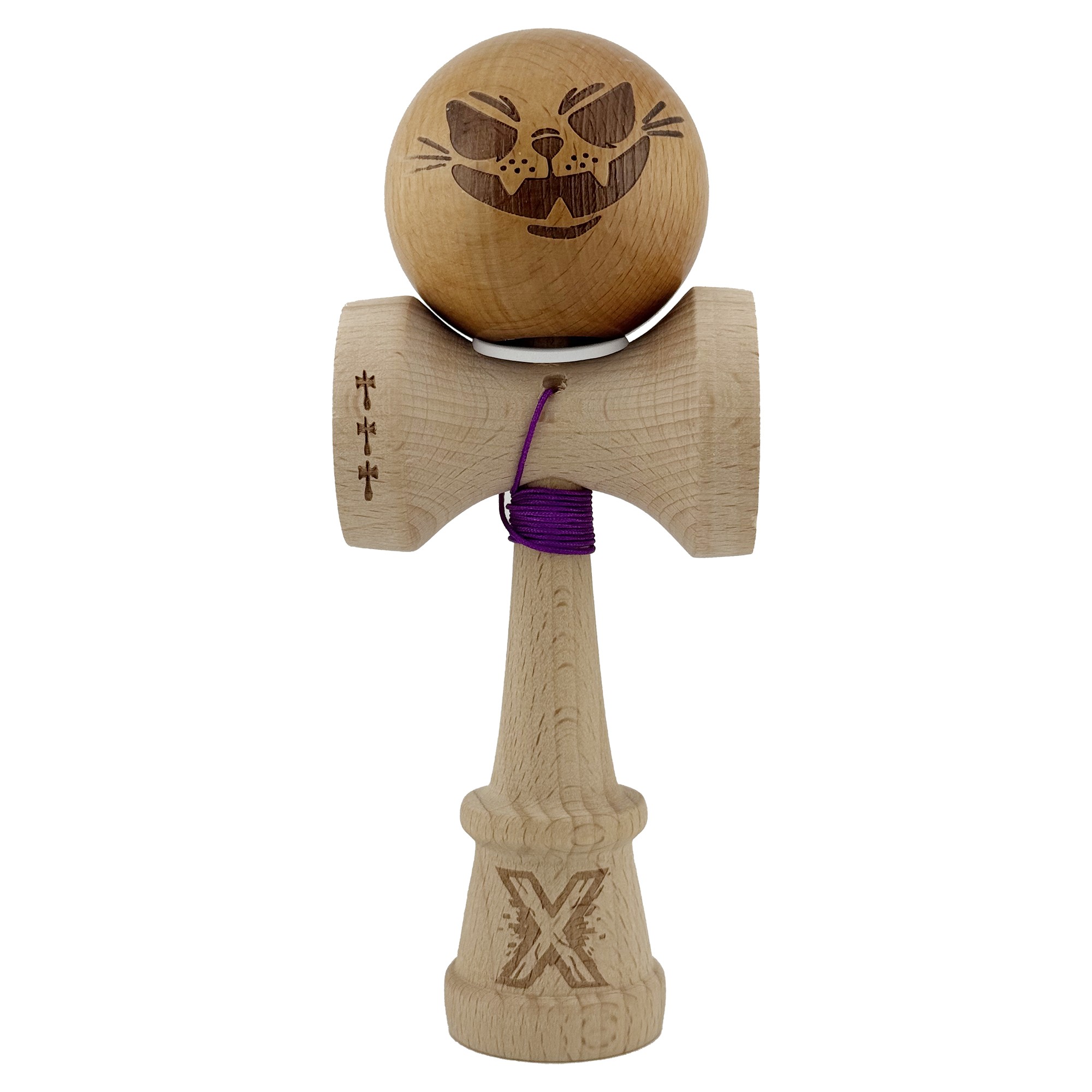 Kendama X Originala, Profesionala, Flippy, Crazy Cat, Super Sticky, Cupe Mari KING SIZE V3, Gaura in Baza, Rulment Metalic, din lemn 18 cm, Ata 62/65 cm, Maro