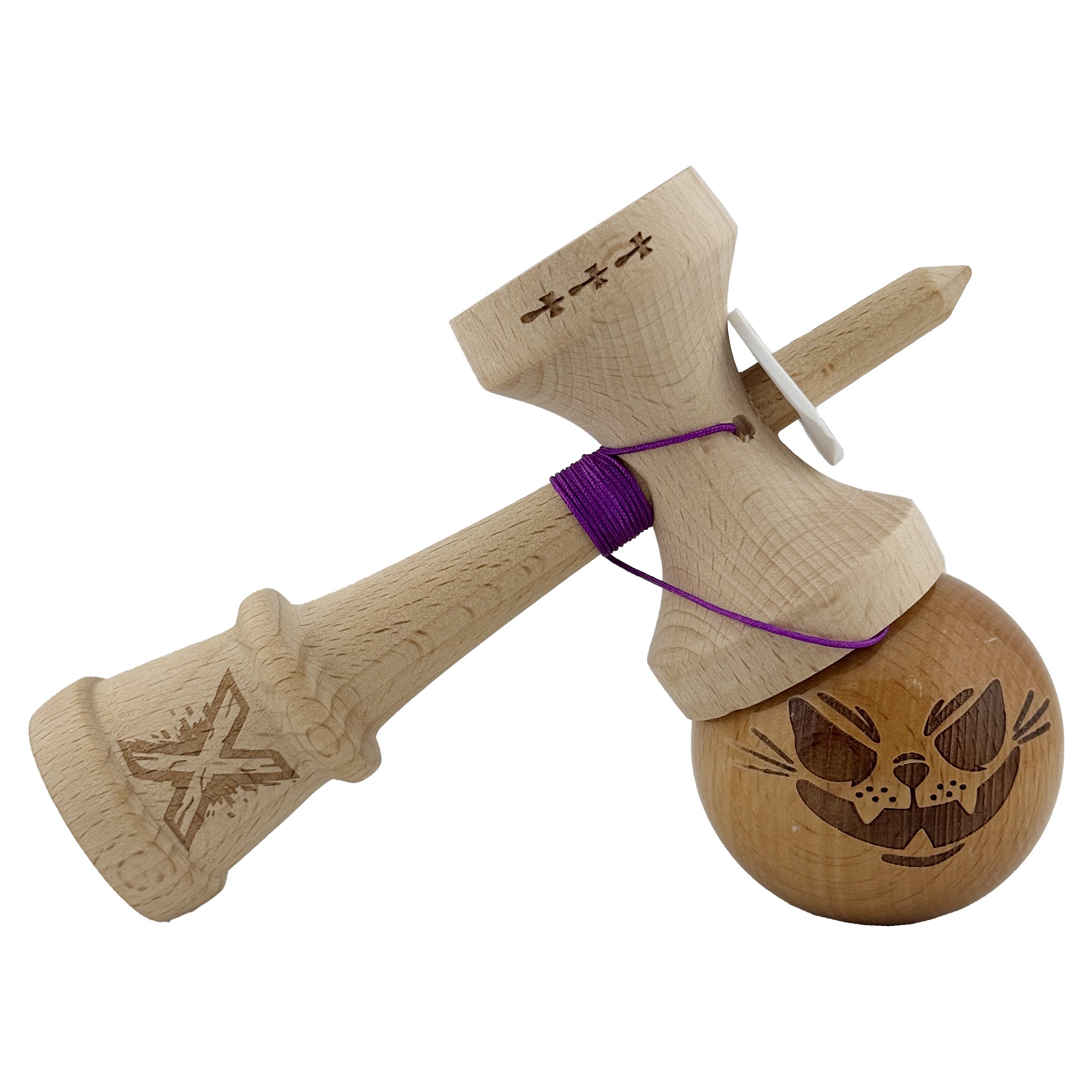 Kendama X Originala, Profesionala, Flippy, Crazy Cat, Super Sticky, Cupe Mari KING SIZE V3, Gaura in Baza, Rulment Metalic, din lemn 18 cm, Ata 62/65 cm, Maro