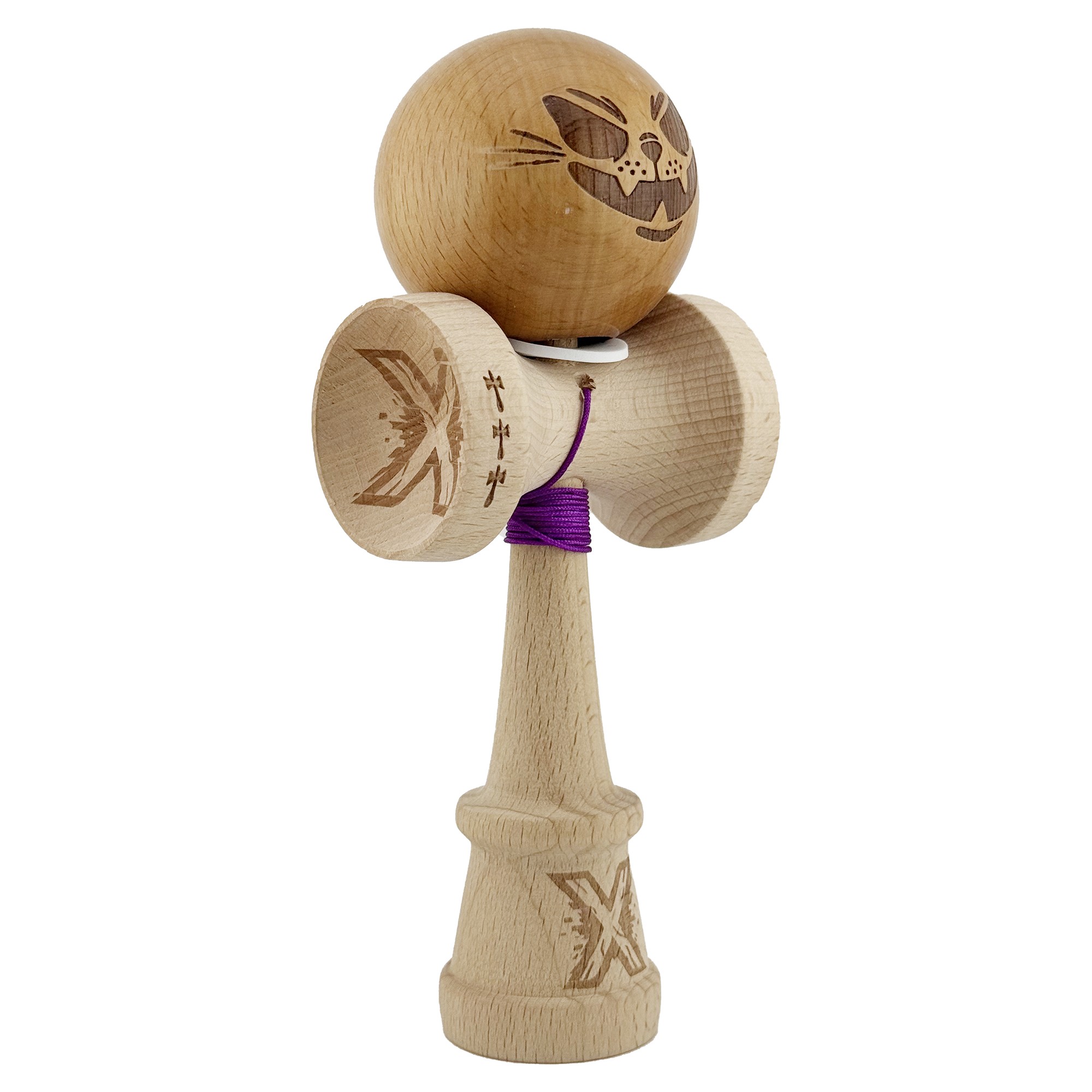 Kendama X Originala, Profesionala, Flippy, Crazy Cat, Super Sticky, Cupe Mari KING SIZE V3, Gaura in Baza, Rulment Metalic, din lemn 18 cm, Ata 62/65 cm, Maro