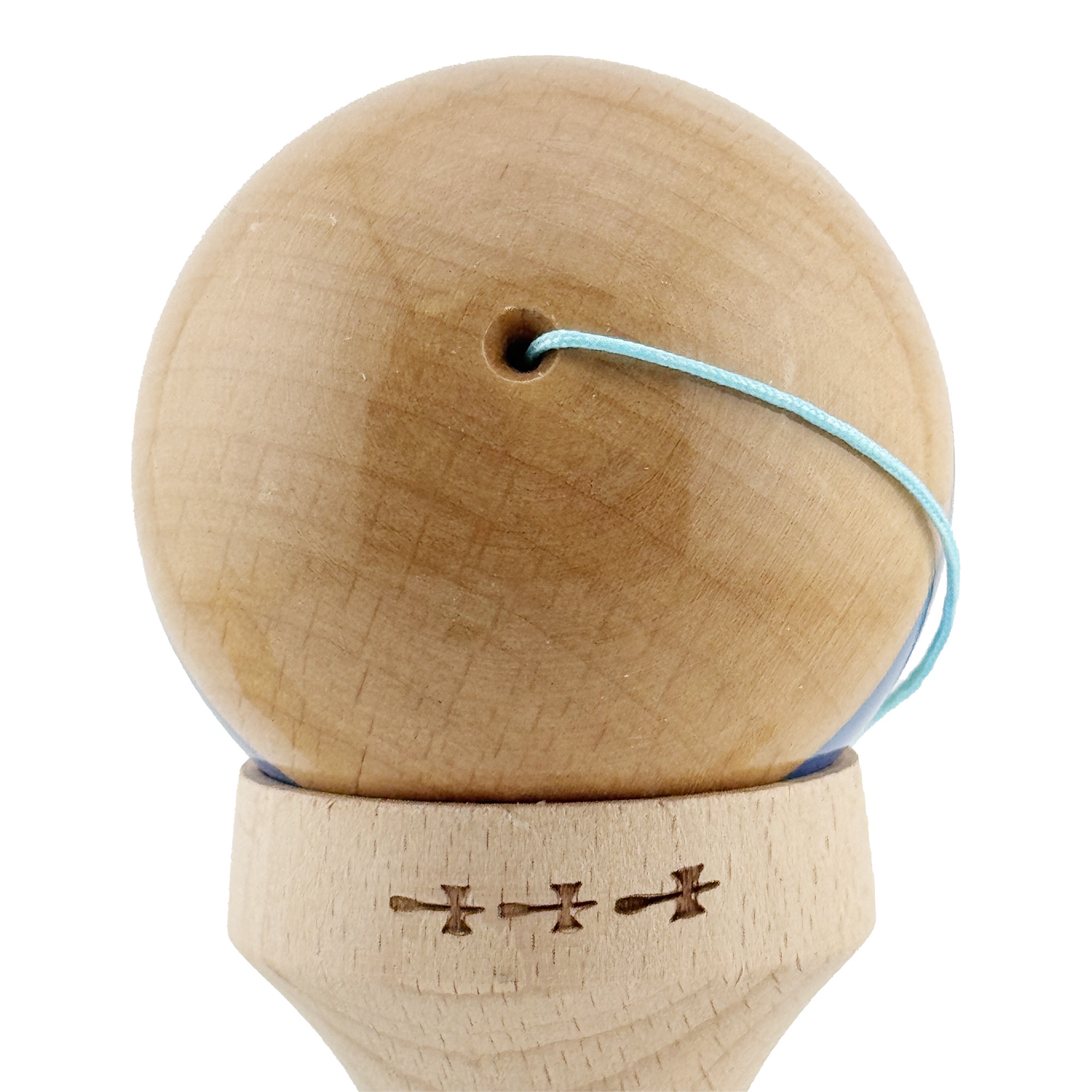 Kendama X Originala, Profesionala, Flippy, Super Sticky, Cupe Mari KING SIZE V3, Gaura in Baza, Rulment Metalic, din lemn 18 cm, Ata 55 cm, Original Albastru