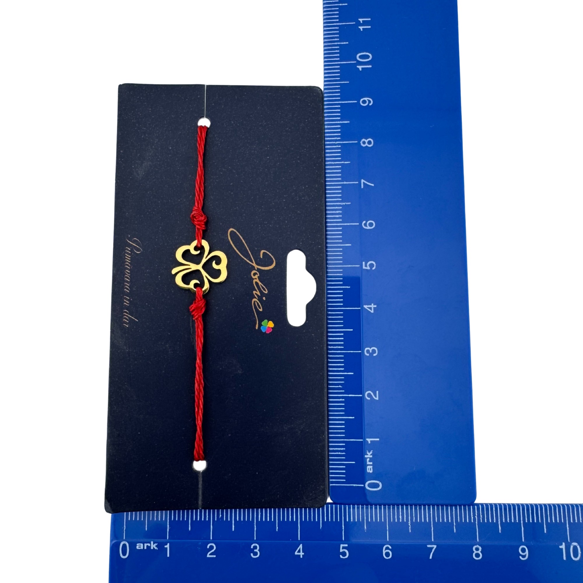 Martisor Bratara Primavara, Textil si Inox, Jolie, Snur Rosu, Model Trifoi, Auriu