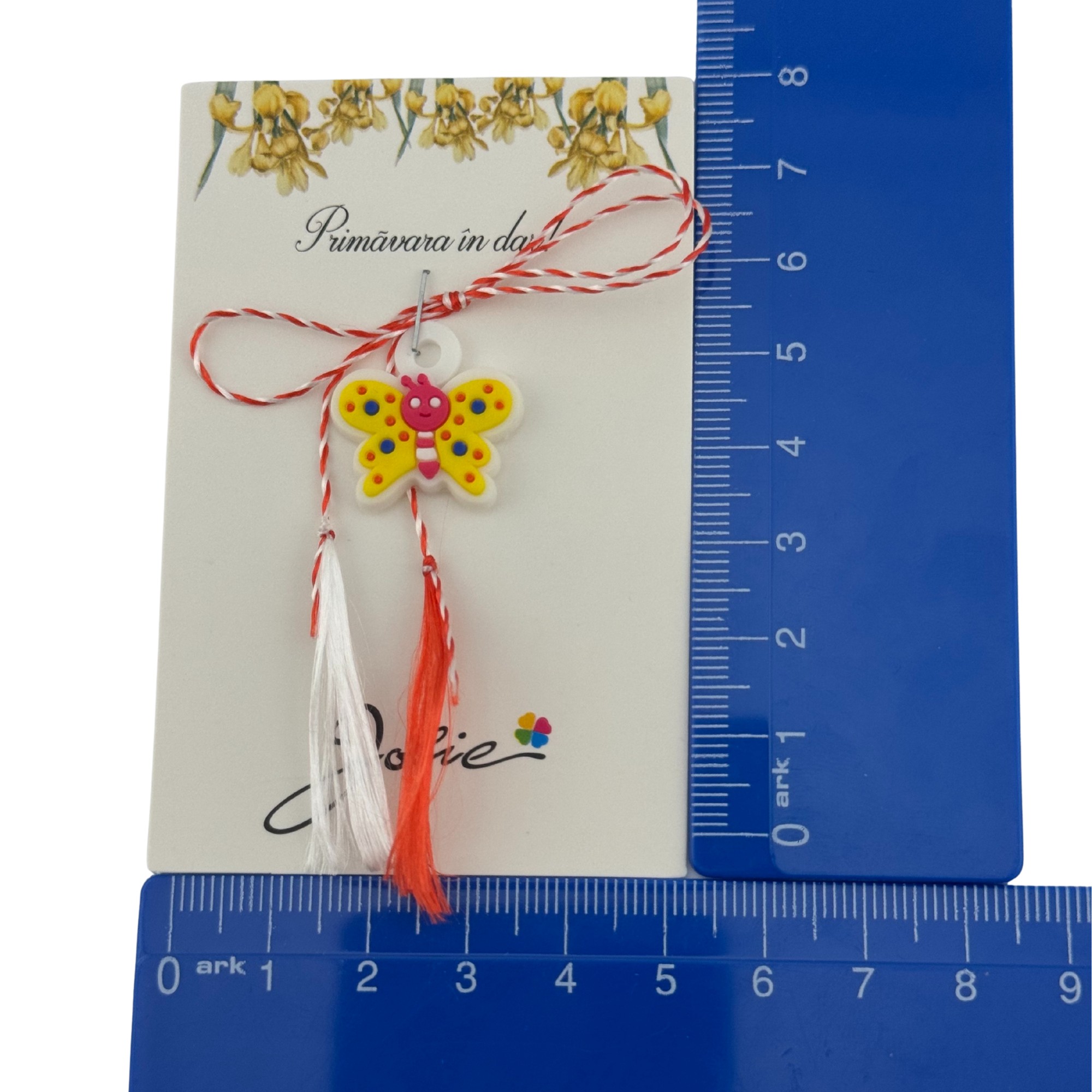 Martisor pentru Copii, Jolie, Material Cauciuc, Ambalaj Carton cu Design, Multicolor, Model Fluturas