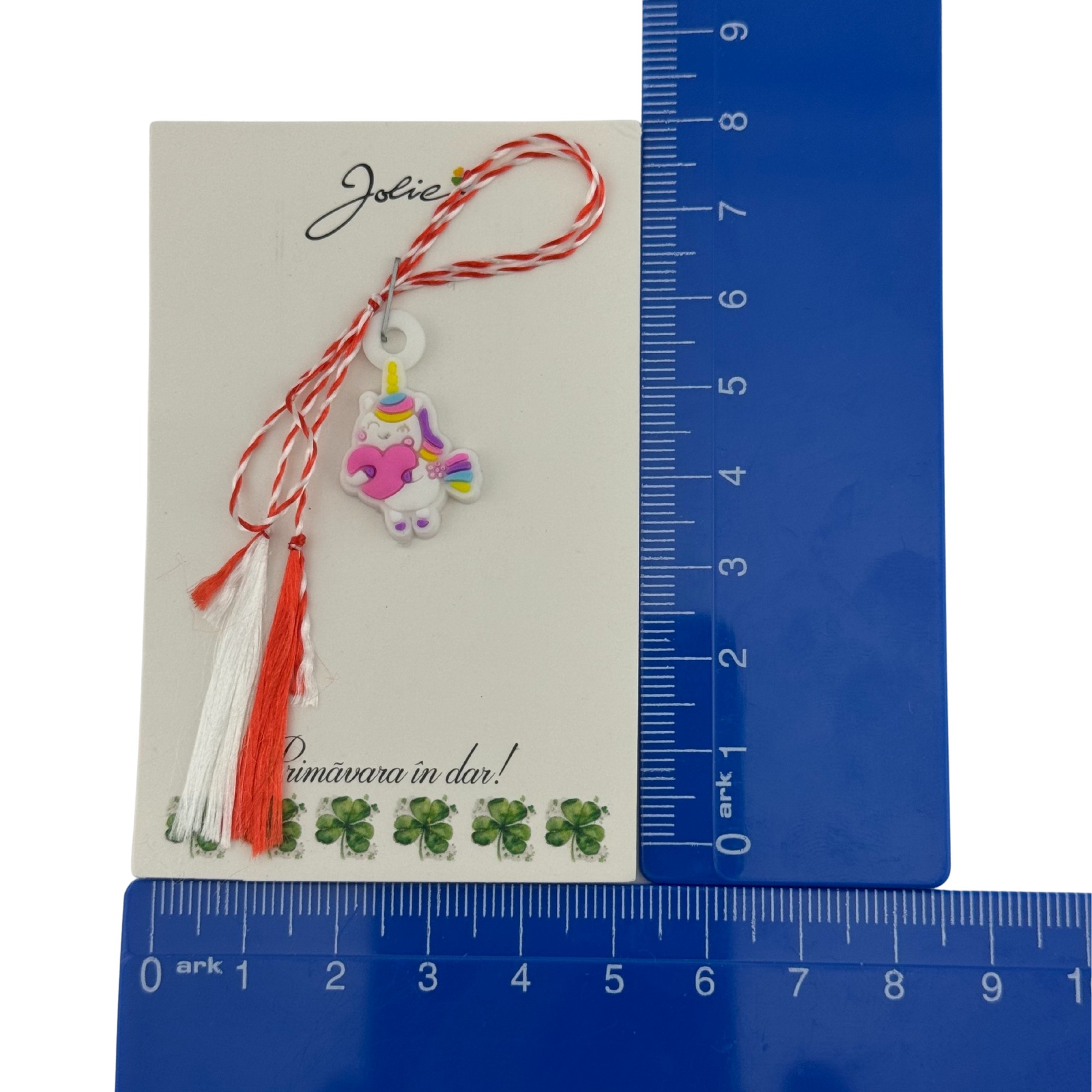 Martisor pentru Copii, Jolie, Material Cauciuc, Ambalaj Carton cu Design, Multicolor, Model Unicorn si Inima