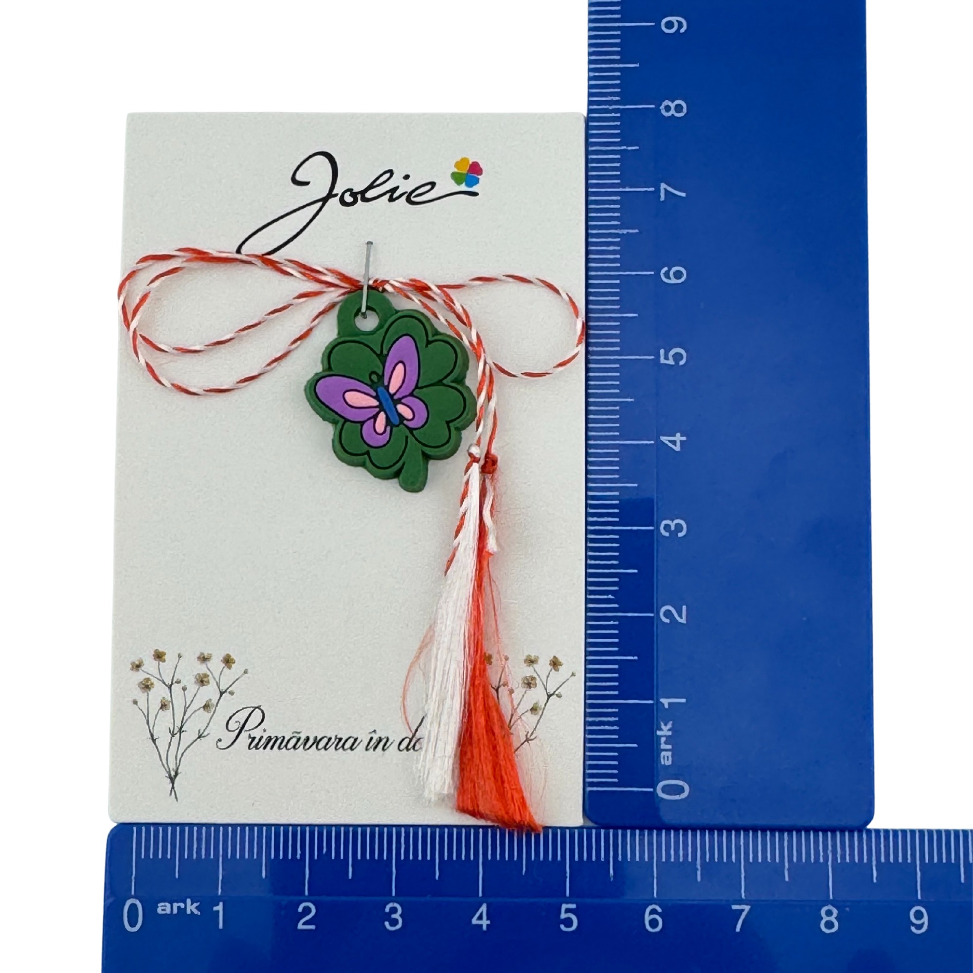 Martisor pentru Copii, Jolie, Material Cauciuc, Ambalaj Carton cu Design, Multicolor, Model Fluture