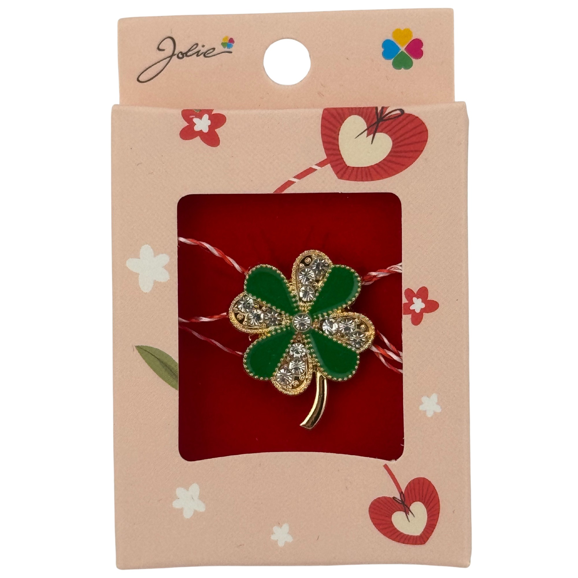 Martisor Brosa Mica in Cutie, Jolie, Dimensiune Brosa 2.5-3cm, Material Metal, Model Trifoi cu Patru Foi, Cutie Roz
