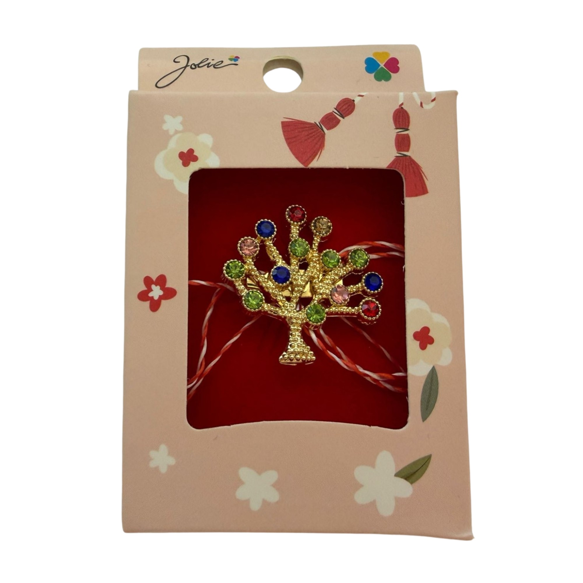 Martisor Brosa Mica in Cutie, Jolie, Dimensiune Brosa 2.5-3cm, Material Metal, Model Copacul Vietii, Cutie Roz