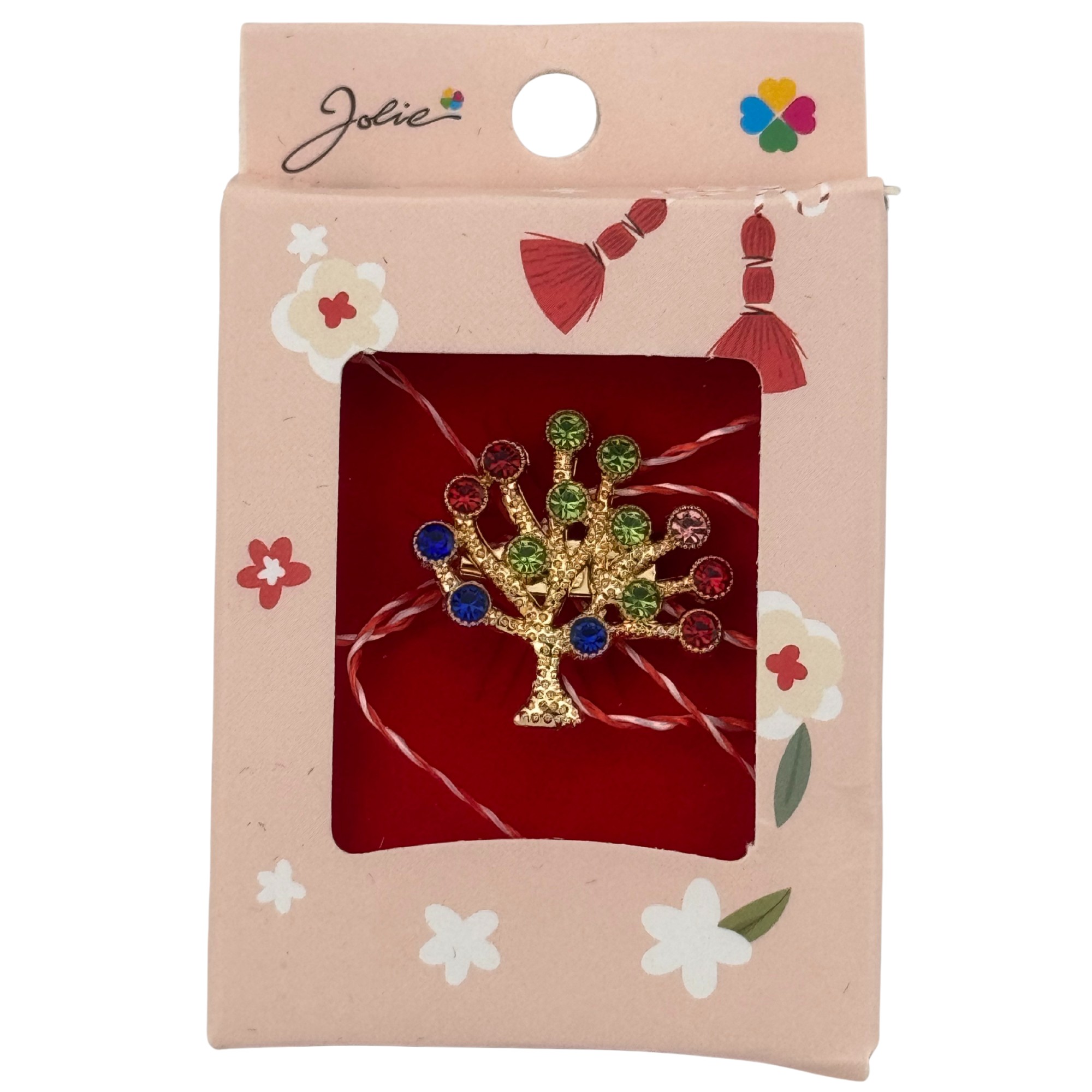 Martisor Brosa Mica in Cutie, Jolie, Dimensiune Brosa 2.5-3cm, Material Metal, Model Copacul Vietii, Cutie Roz
