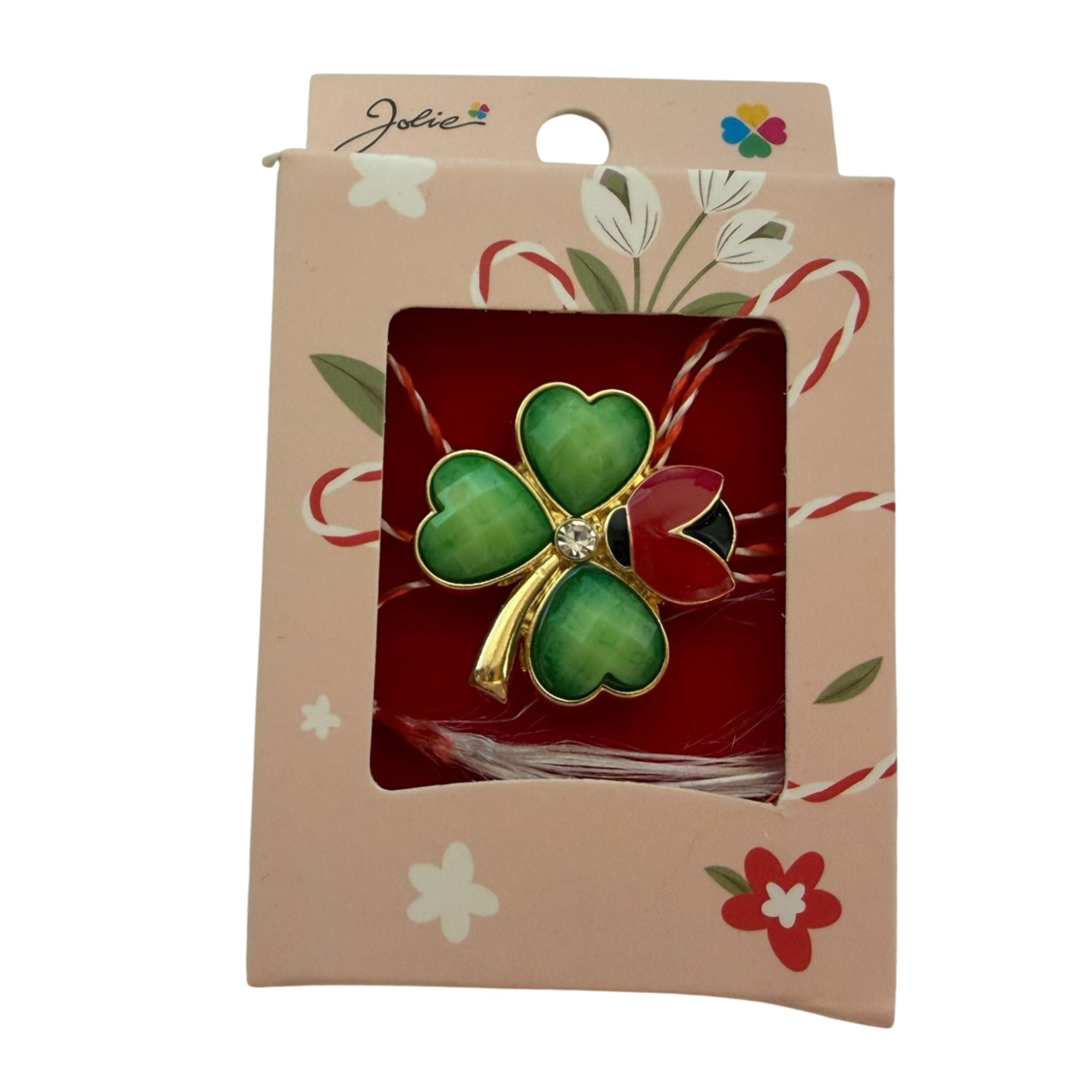 Martisor Brosa Mica in Cutie, Jolie, Dimensiune Brosa 2.5-3cm, Material Metal, Model Trifoi, Cutie Roz