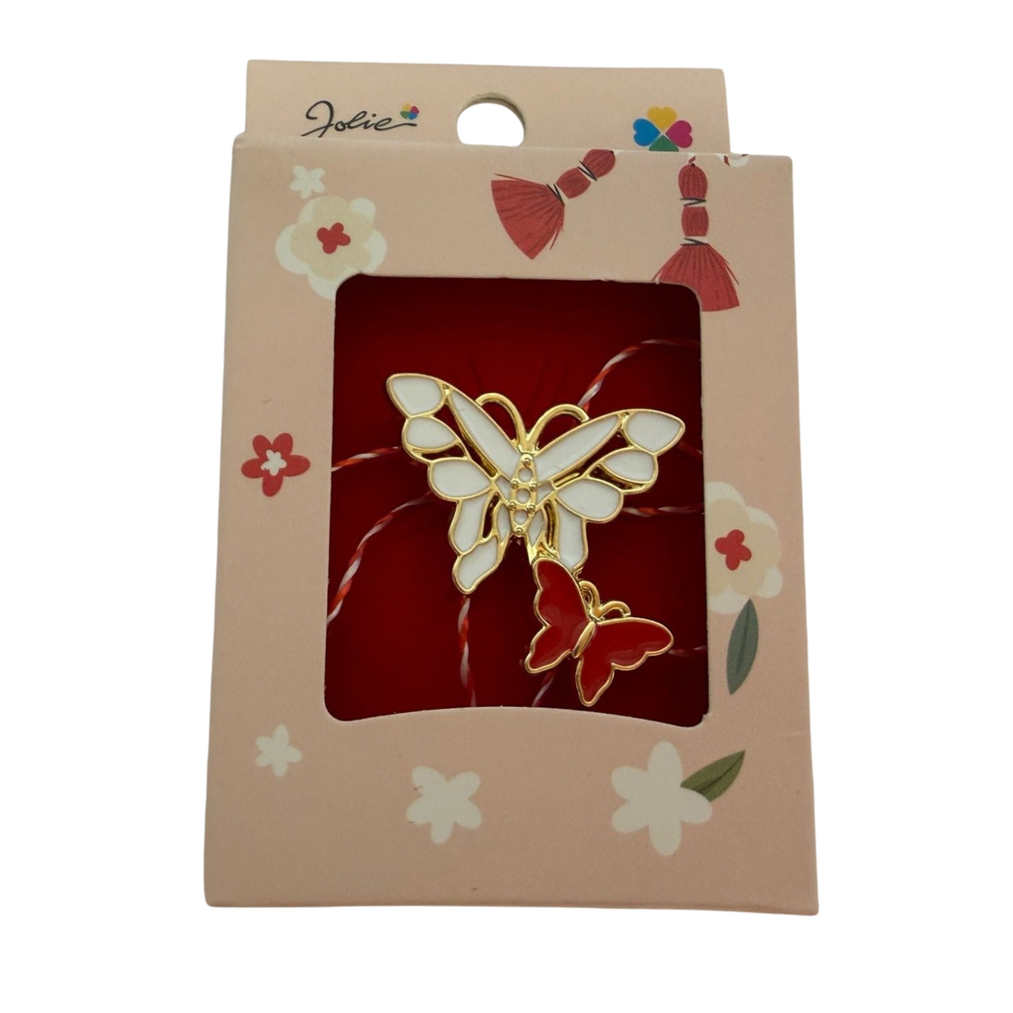 Martisor Brosa Mica in Cutie, Jolie, Dimensiune Brosa 2.5-3cm, Material Metal, Model Fluturi, Cutie Roz