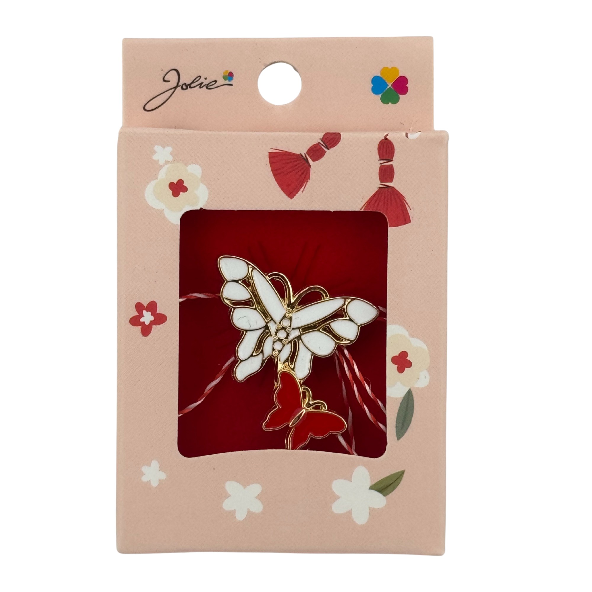 Martisor Brosa Mica in Cutie, Jolie, Dimensiune Brosa 2.5-3cm, Material Metal, Model Fluturi, Cutie Roz