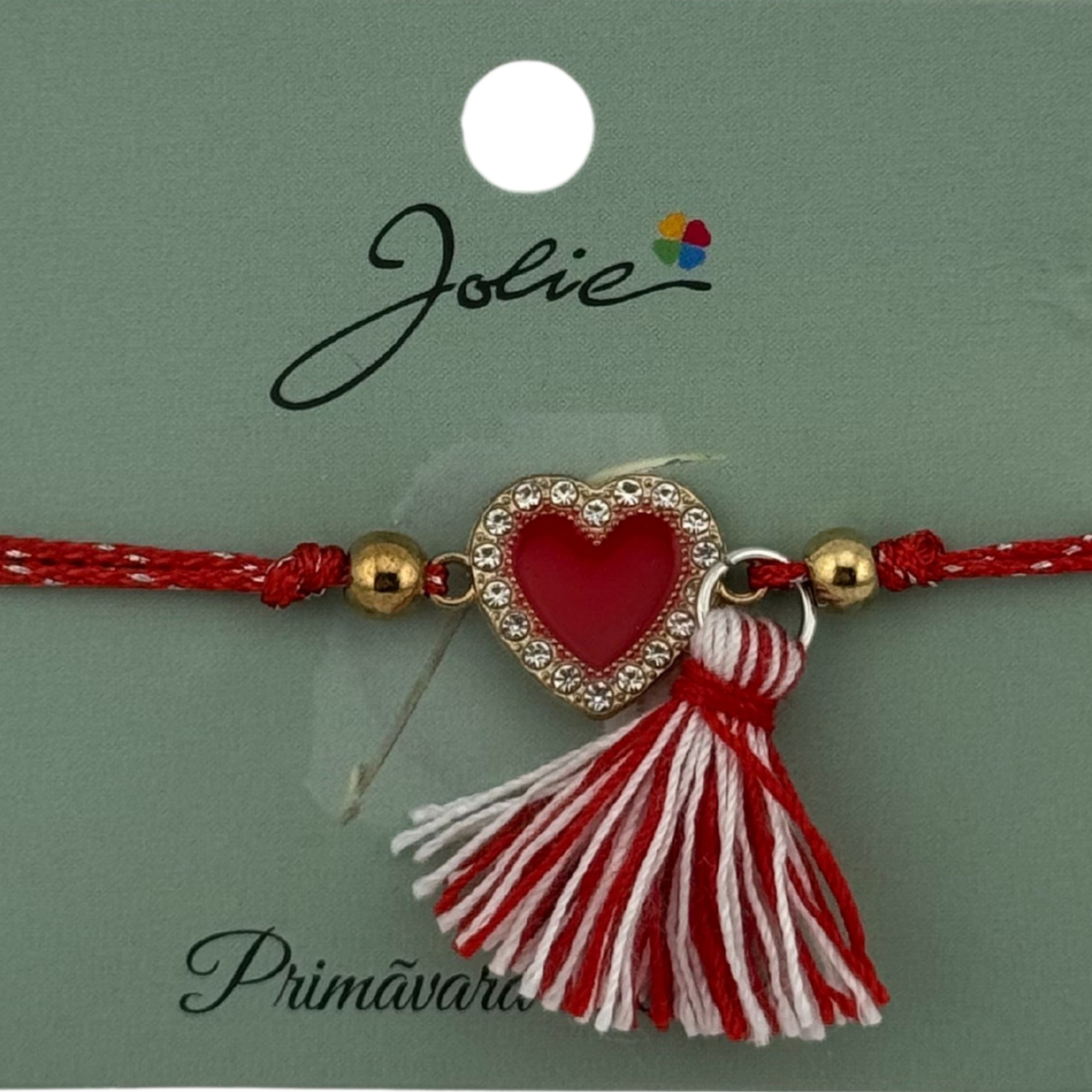 Martisor Bratara Ciucure, Jolie, Snur Rosu Reglabil, Model Inima Rosie