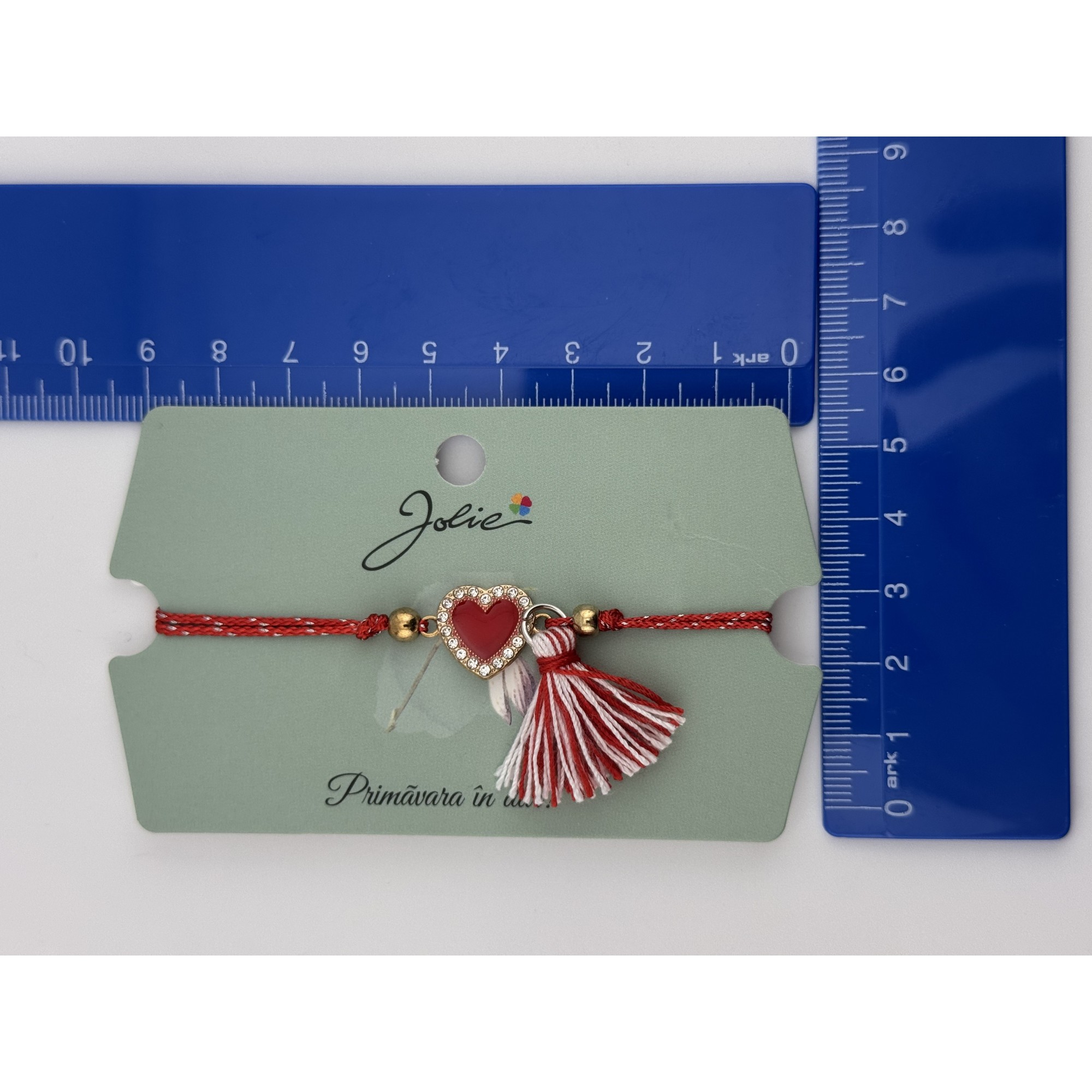 Martisor Bratara Ciucure, Jolie, Snur Rosu Reglabil, Model Inima Rosie