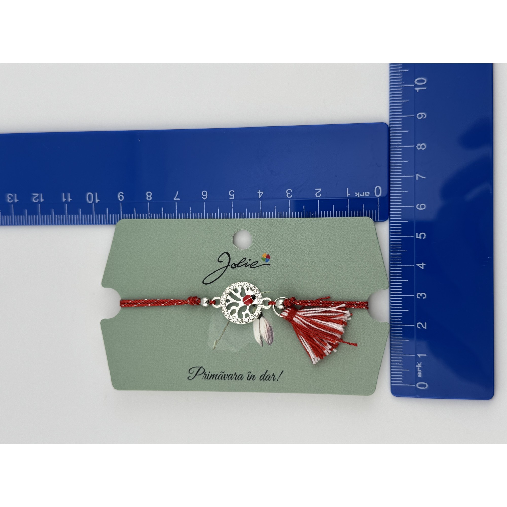 Martisor Bratara Ciucure, Jolie, Snur Rosu Reglabil, Model Buburuza, Argintie