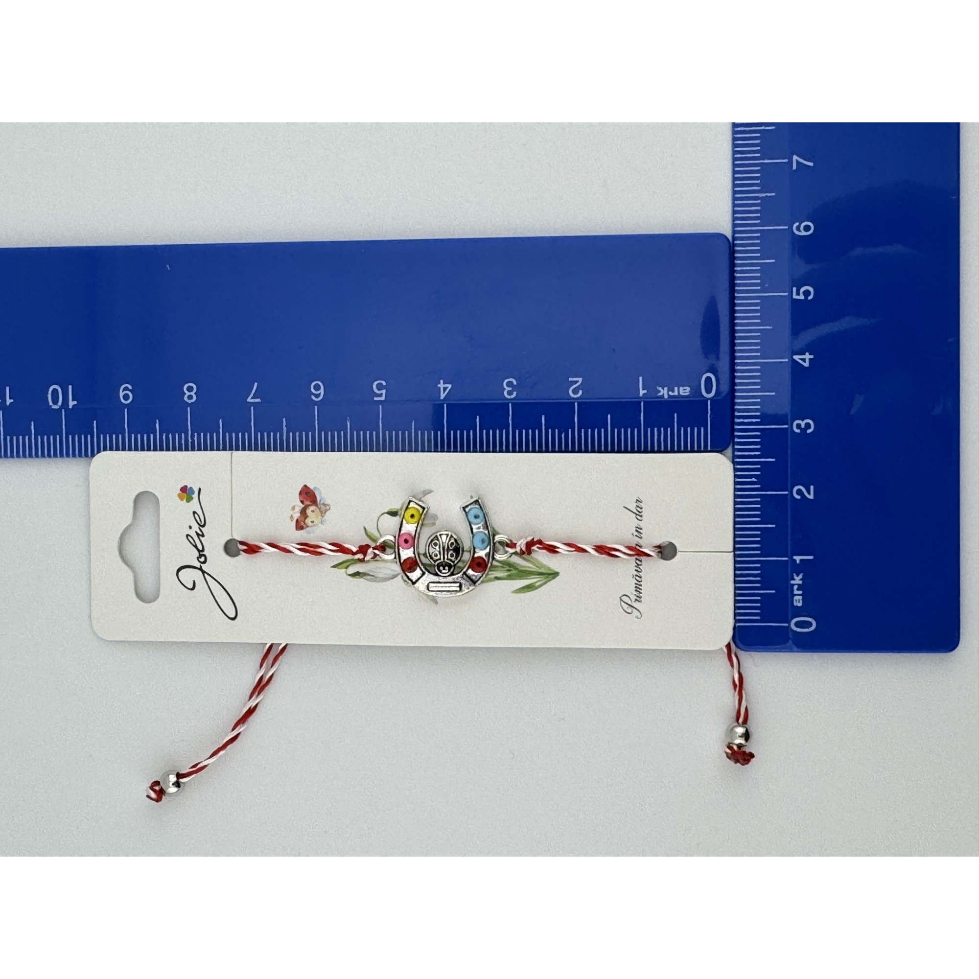 Martisor Bratara cu Snur Alb Rosu Reglabil, Jolie, Model Potcoava Multicolora cu Buburuza, Jolie