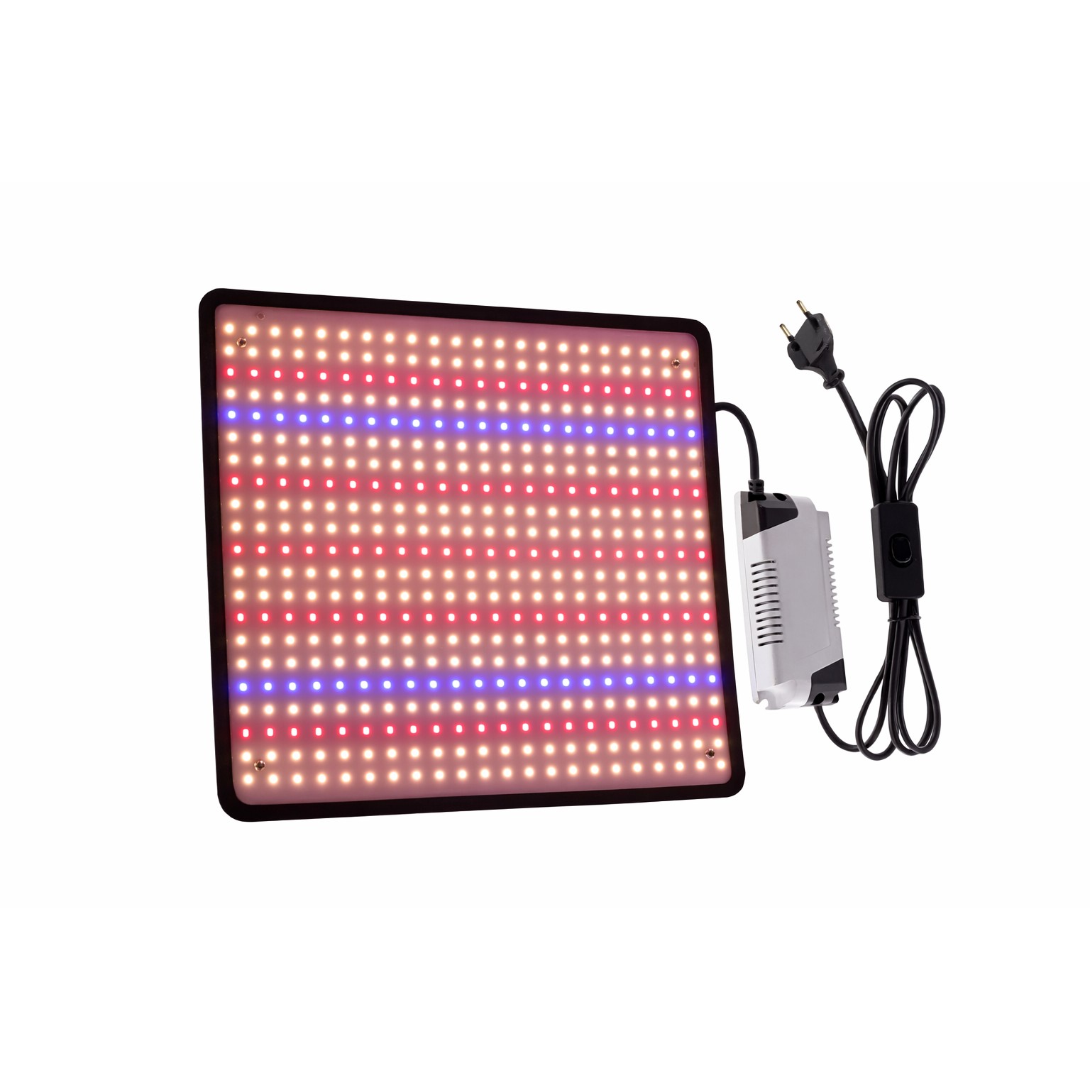 Lampa Crestere Plante, Flippy, Model Keel Edge, 500 LED, 85-265 V, 45 W, Spectru Alb Cald, Rosu si Albastru, 30 x 30 cm, Negru