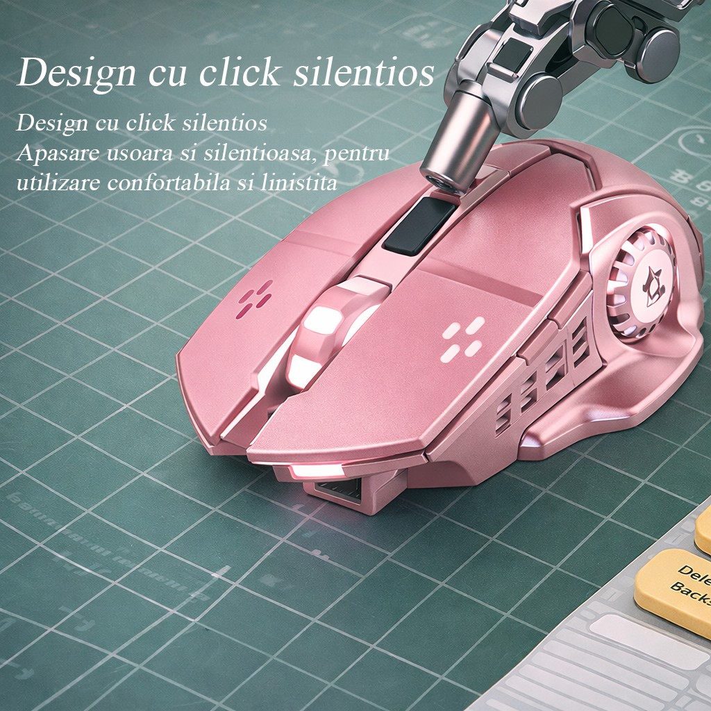 Mouse Wireless, Flippy, 6 Butoane, DPI Ajustabil 1200-3600, Iluminare RGB Tip Breathing, Reincarcabil, 138x80x38 mm, Compatibil MacBook/iPad/Laptop, Roz