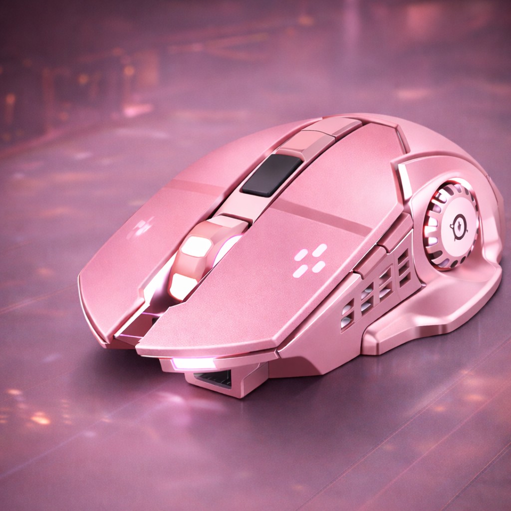 Mouse Wireless, Flippy, 6 Butoane, DPI Ajustabil 1200-3600, Iluminare RGB Tip Breathing, Reincarcabil, 138x80x38 mm, Compatibil MacBook/iPad/Laptop, Roz