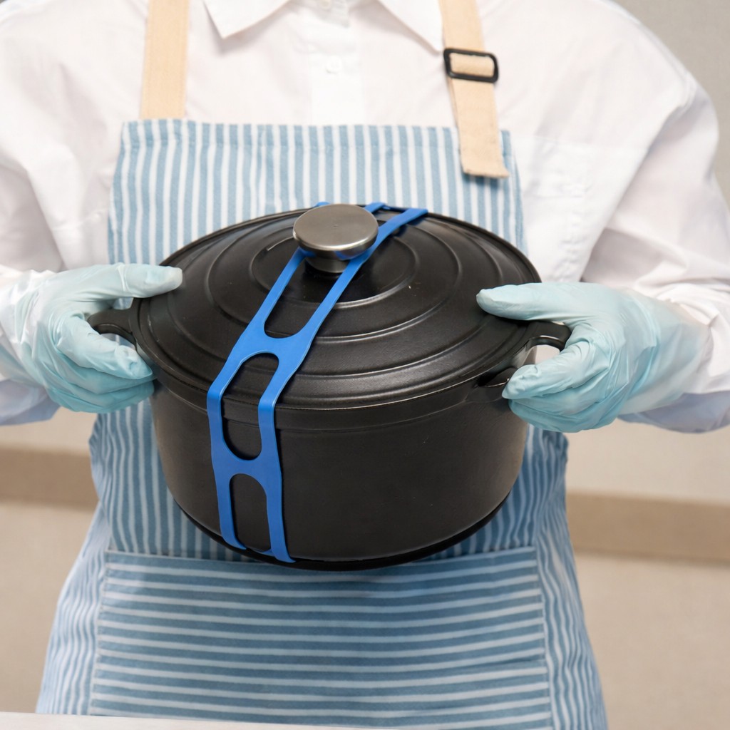 Curea de Fixare pentru Capace si Vase, Flippy, Silicon Reutilizabil, Rezistenta la Temperaturi Ridicate, 54 x 5 cm, Albastru