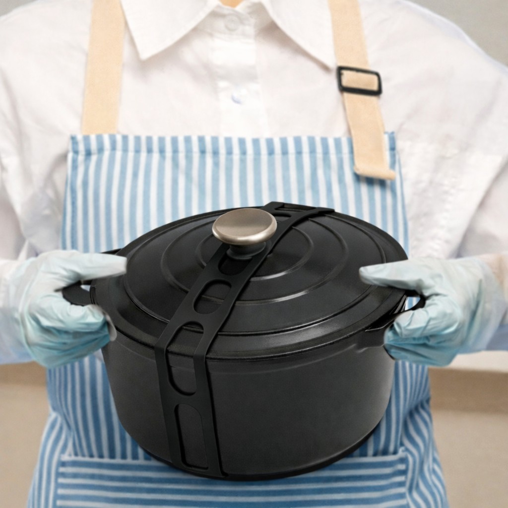 Curea de Fixare pentru Capace si Vase, Flippy, Silicon Reutilizabil, Rezistenta la Temperaturi Ridicate, 54 x 5 cm, Negru