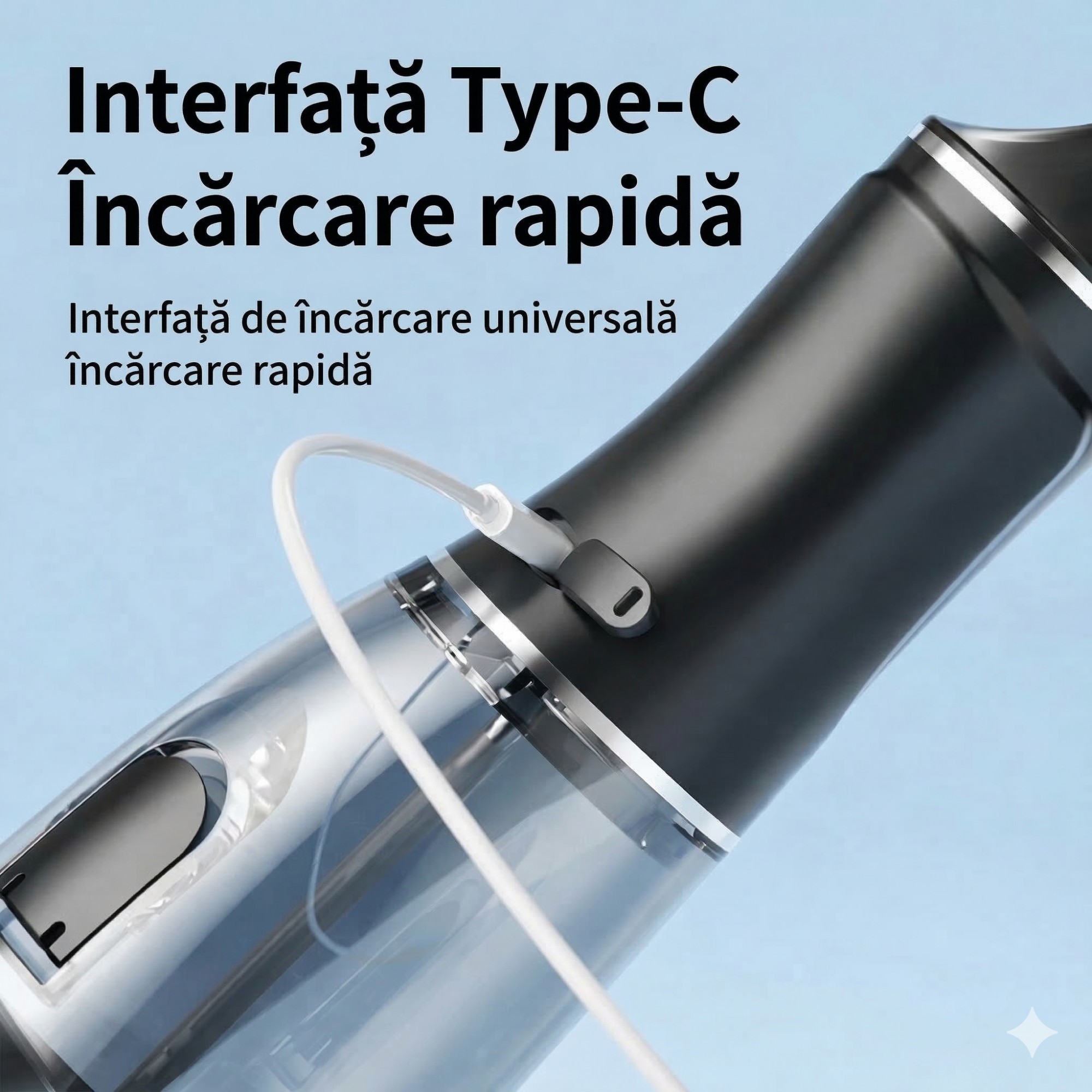 Irigator Bucal Electric, Flippy,  Portabil, Dus Bucal pentru Curatare, Indepartare Tartru, 4 Capete, 25 x 8 x 8 cm, Negru