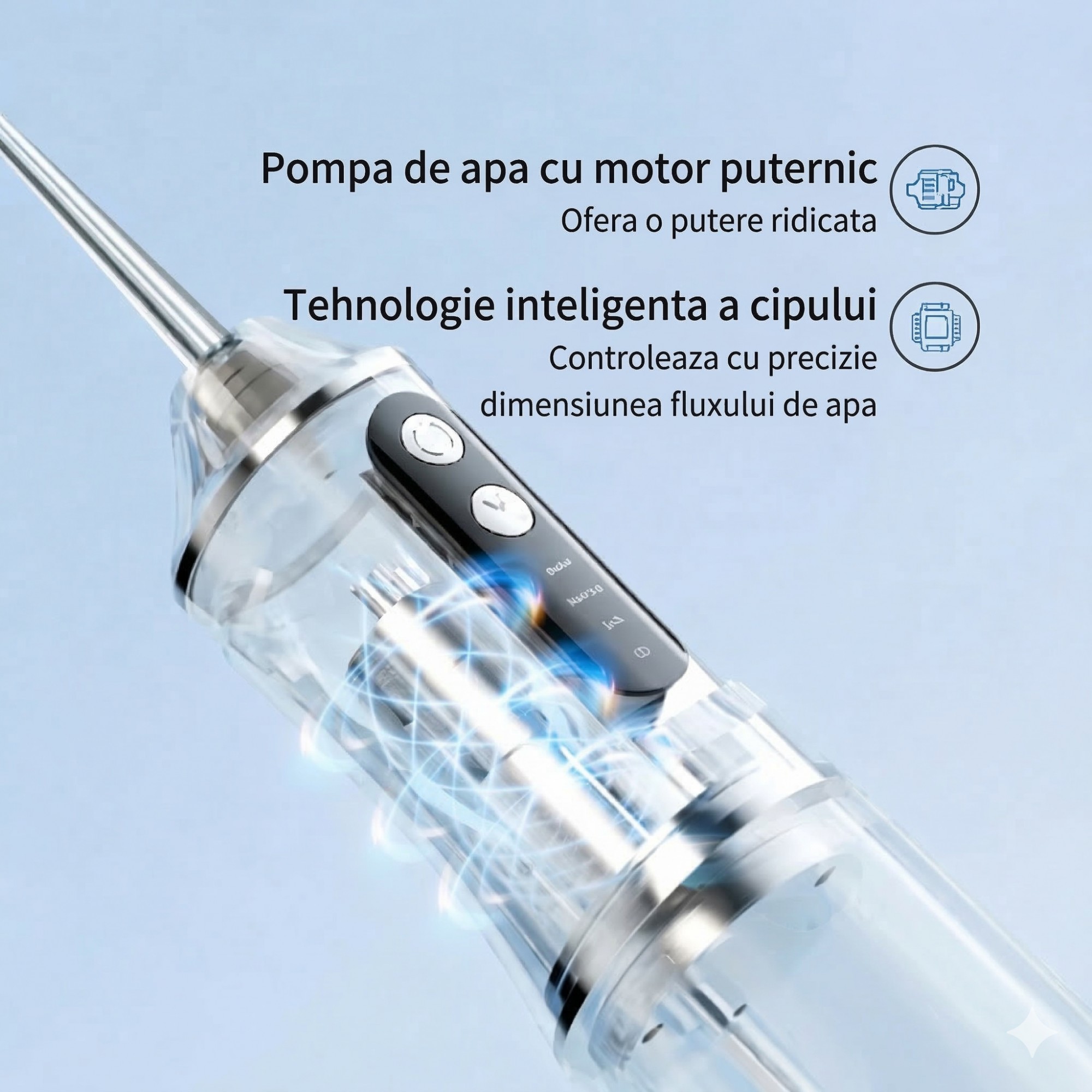 Irigator Bucal Electric, Flippy,  Portabil, Dus Bucal pentru Curatare, Indepartare Tartru, 4 Capete, 25 x 8 x 8 cm, Roz