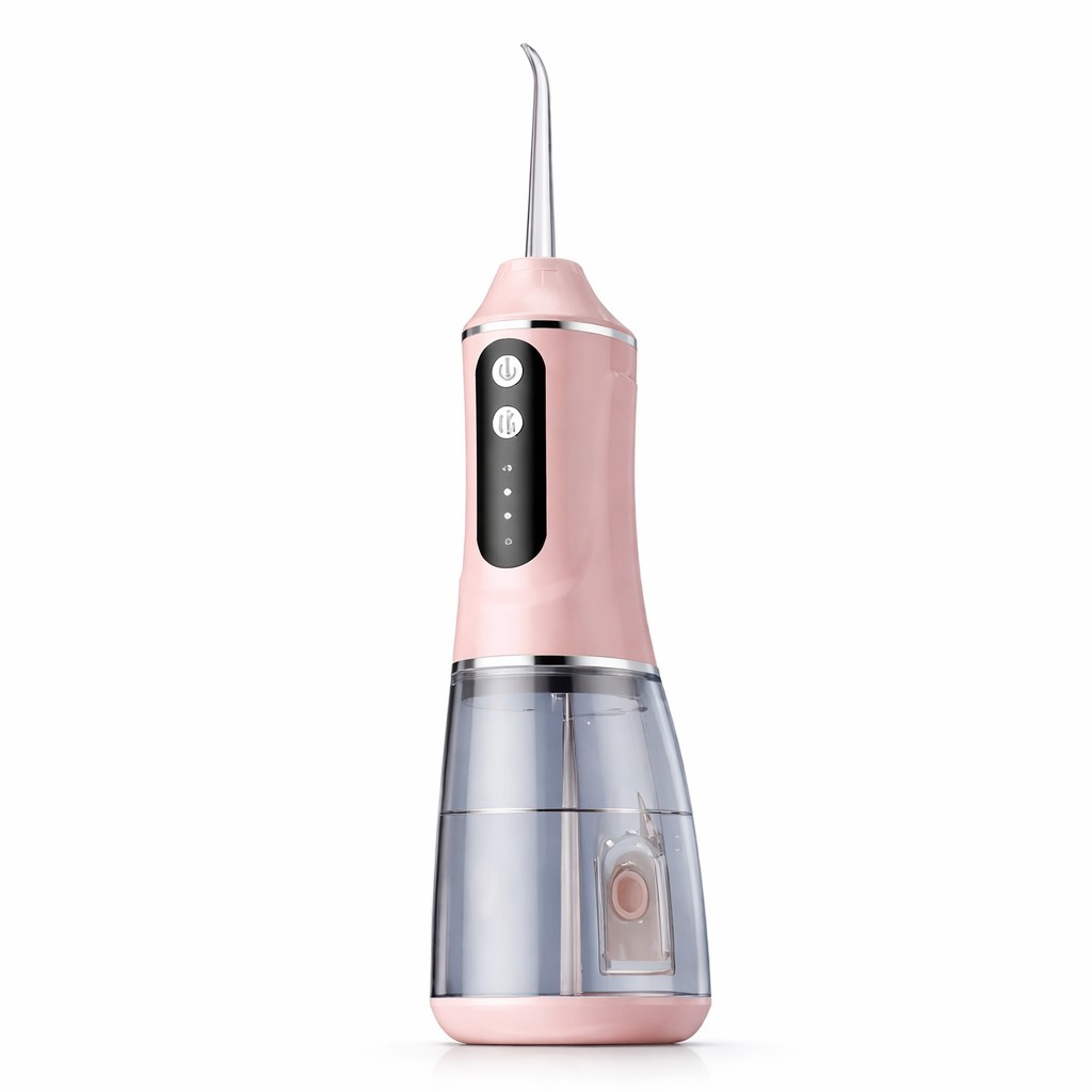 Irigator Bucal Electric, Flippy,  Portabil, Dus Bucal pentru Curatare, Indepartare Tartru, 4 Capete, 25 x 8 x 8 cm, Roz