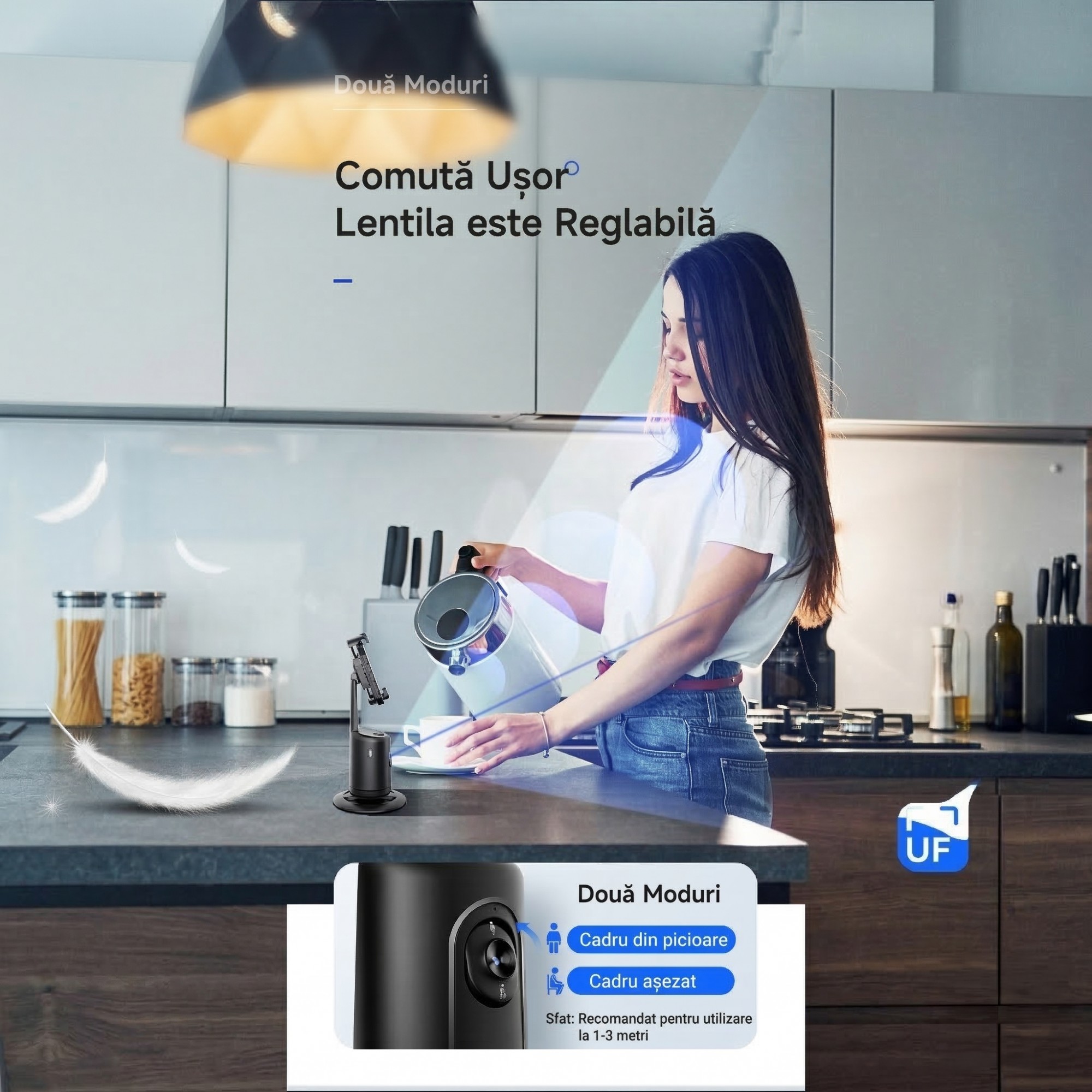 Stabilizator Pentru Telefon Cu Urmarire Automata, Flippy, AI Face Tracking, Rotire 360 Grade, 17 x 8 cm, Negru