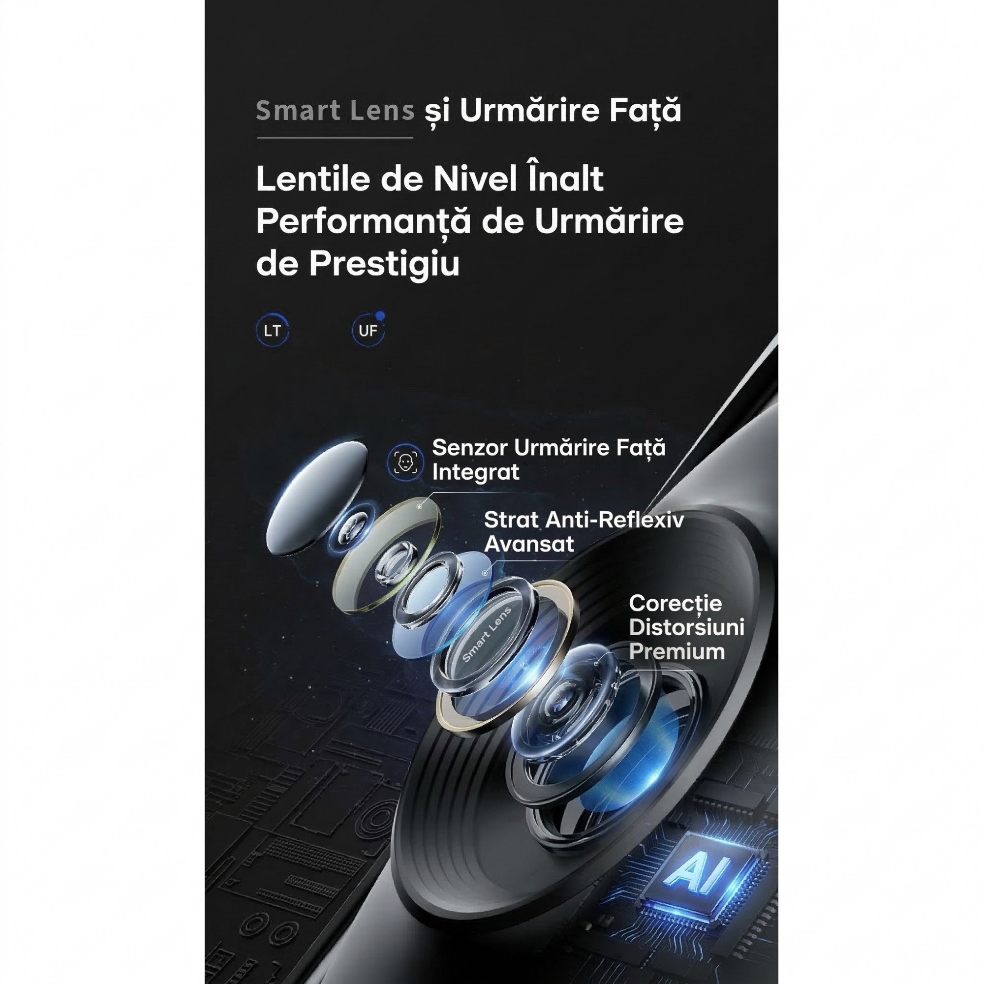 Stabilizator Pentru Telefon Cu Urmarire Automata, Flippy, AI Face Tracking, Rotire 360 Grade, 17 x 8 cm, Negru