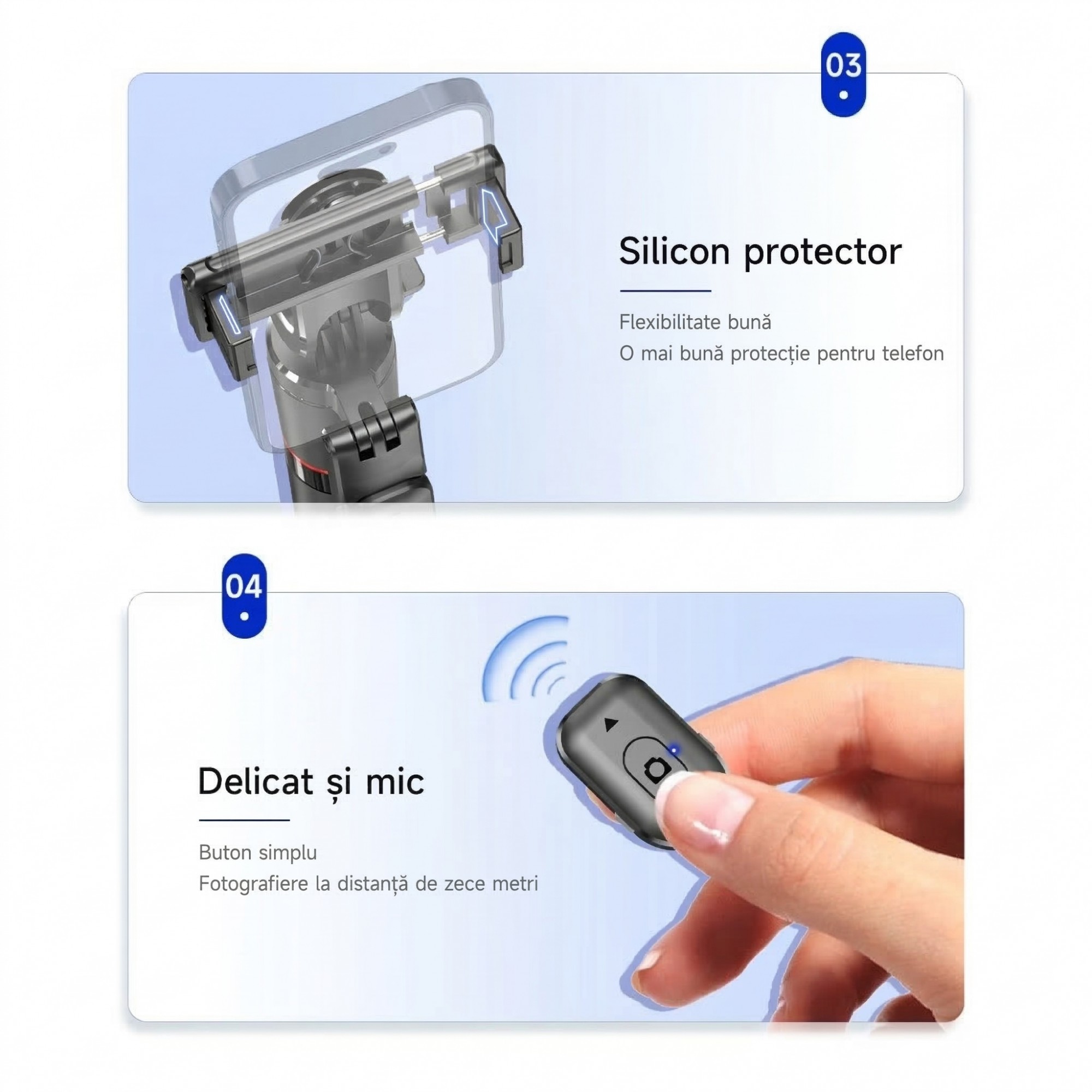 Selfie Stick Pentru Telefon, Flippy, Trepied Aluminiu Extensibil, Telecomanda Bluetooth Reincarcabila, Pentru Calatorii, Vlog Video si Fotografie, 30.6 x 7.6 x 3.5 cm, Negru