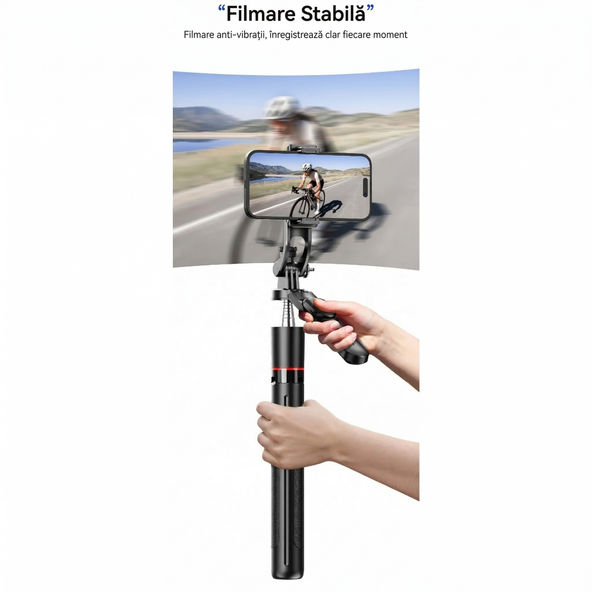 Selfie Stick Pentru Telefon, Flippy, Trepied Aluminiu Extensibil, Telecomanda Bluetooth Reincarcabila, Pentru Calatorii, Vlog Video si Fotografie, 30.6 x 7.6 x 3.5 cm, Negru