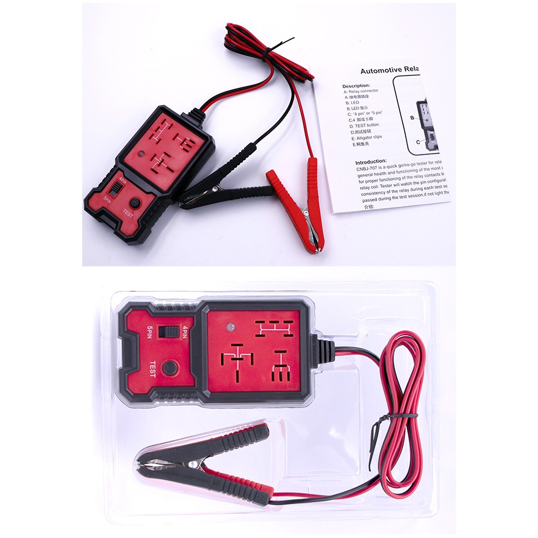 Tester Relee Auto, Flippy, Slot Card 12-24 V, Pentru Relee 4 si 5 Pini, Cu Indicator LED, Cablu 89 cm, 11x5.7 cm, Negru