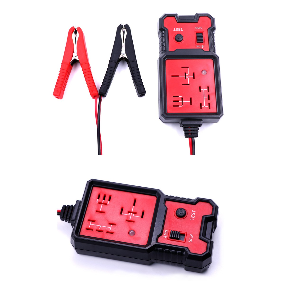Tester Relee Auto, Flippy, Slot Card 12-24 V, Pentru Relee 4 si 5 Pini, Cu Indicator LED, Cablu 89 cm, 11x5.7 cm, Negru