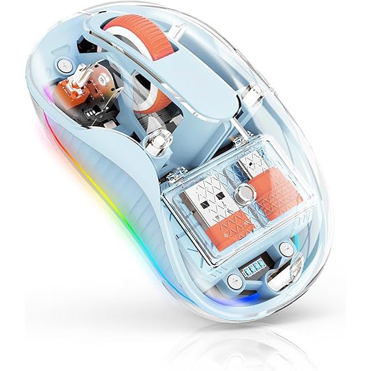 Mouse Wireless, Flippy, Dual Bluetooth, 2.4 GHz, Multi Device, USB-C, 4 Niveluri DPI 800-2400, Reincarcabil, Iluminare LED, Compatibil MacBook/iPad/Laptop, 10 x 6 cm, Albastru