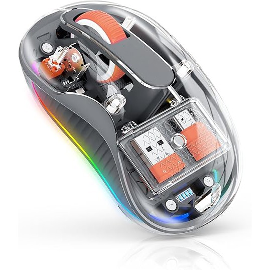 Mouse Wireless, Flippy, Dual Bluetooth, 2.4 GHz, Multi Device, USB-C, 4 Niveluri DPI 800-2400, Reincarcabil, Iluminare LED, Compatibil MacBook/iPad/Laptop, 10 x 6 cm, Gri