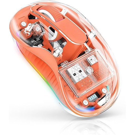 Mouse Wireless, Flippy, Dual Bluetooth, 2.4 GHz, Multi Device, USB-C, 4 Niveluri DPI 800-2400, Reincarcabil, Iluminare LED, Compatibil MacBook/iPad/Laptop, 10 x 6 cm, Portocaliu