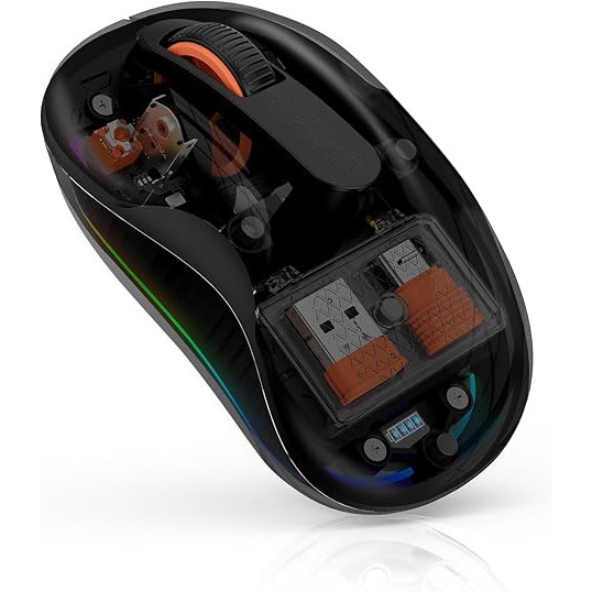 Mouse Wireless, Flippy, Dual Bluetooth, 2.4 GHz, Multi Device, USB-C, 4 Niveluri DPI 800-2400, Reincarcabil, Iluminare LED, Compatibil MacBook/iPad/Laptop, 10 x 6 cm, Negru