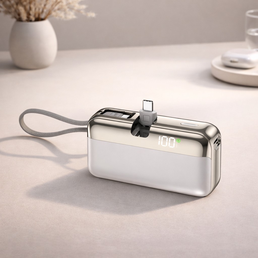 Baterie Externa, Flippy, Power Bank, Capsule, 10000 mAh, Design Compact, Incarcare Rapida, Compatibilitate Universala, 9 x 5 x 2,5 cm, Alb