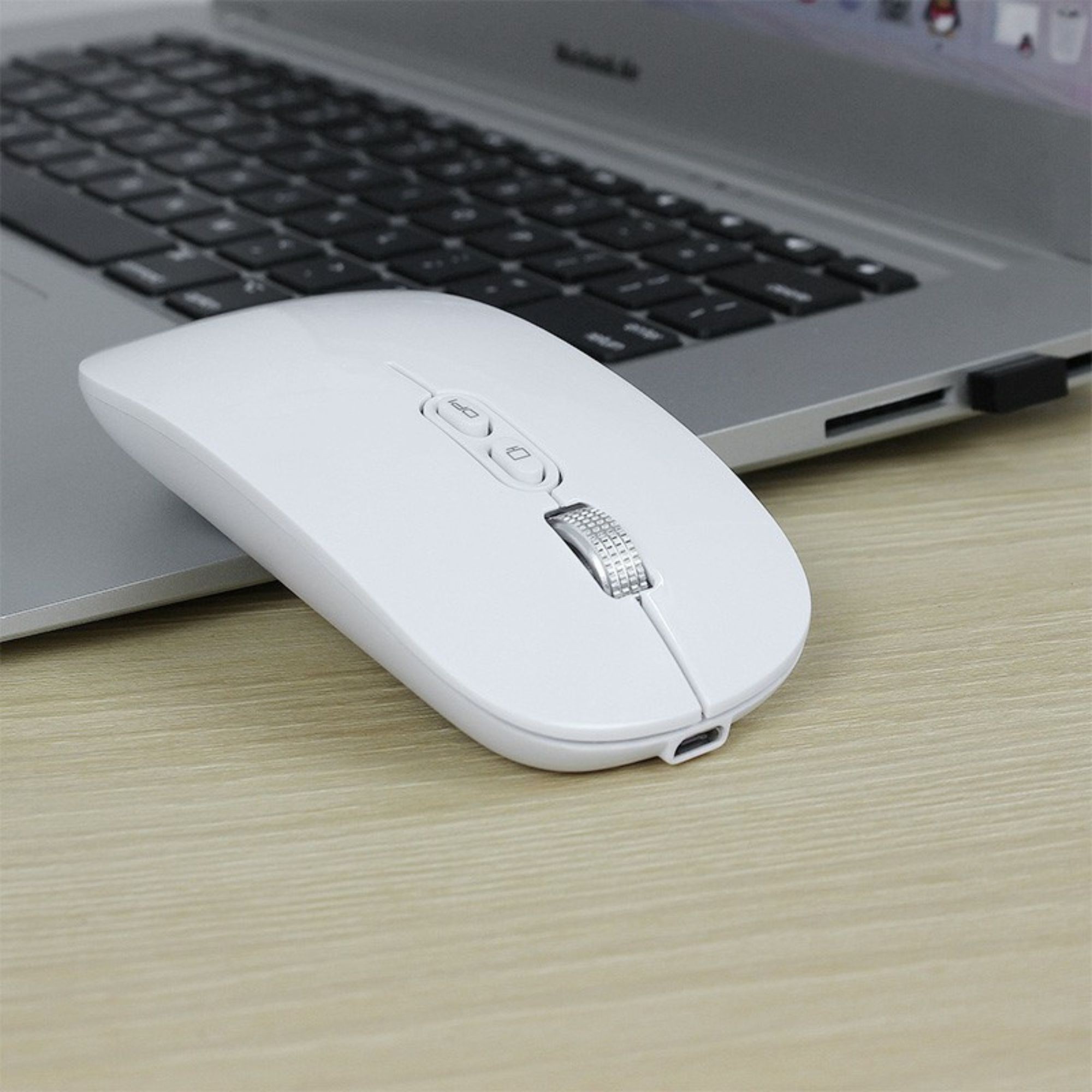 Mouse Wireless Reincarcabil, Flippy, Compatibil Windows/macOS, Bluetooth 5.1 + 2.4GHz, Silentios, DPI 800/1200/1600, Alb