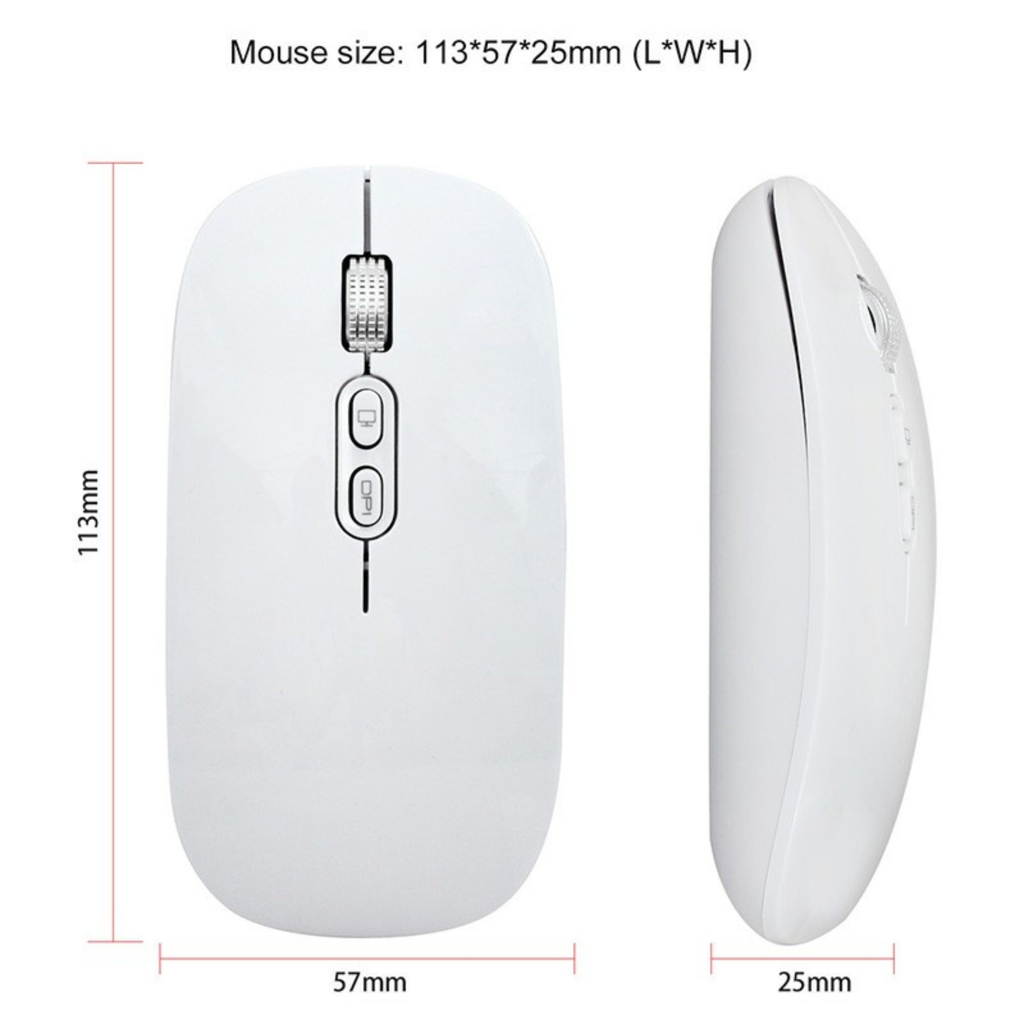 Mouse Wireless Reincarcabil, Flippy, Compatibil Windows/macOS, Bluetooth 5.1 + 2.4GHz, Silentios, DPI 800/1200/1600, Alb