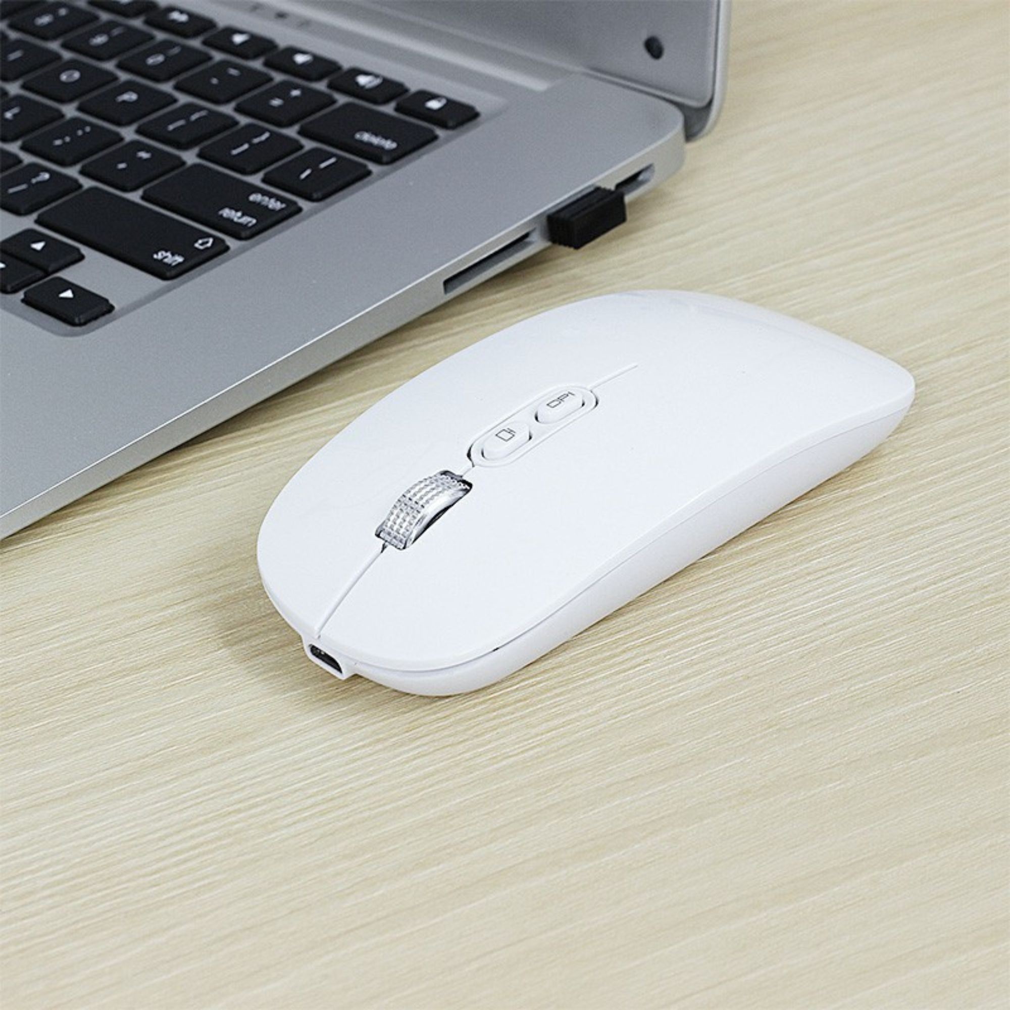 Mouse Wireless Reincarcabil, Flippy, Compatibil Windows/macOS, Bluetooth 5.1 + 2.4GHz, Silentios, DPI 800/1200/1600, Alb